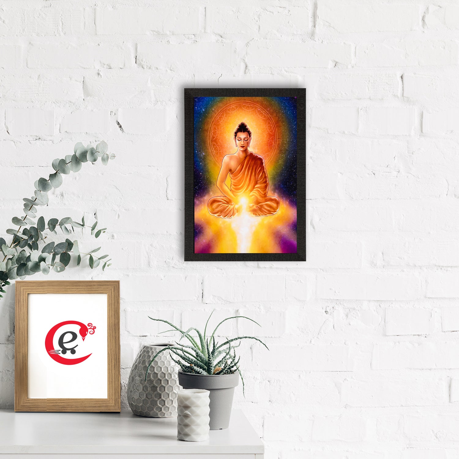 Meditating Lord Buddha & Light Satin Matt Texture UV Art Painting 1