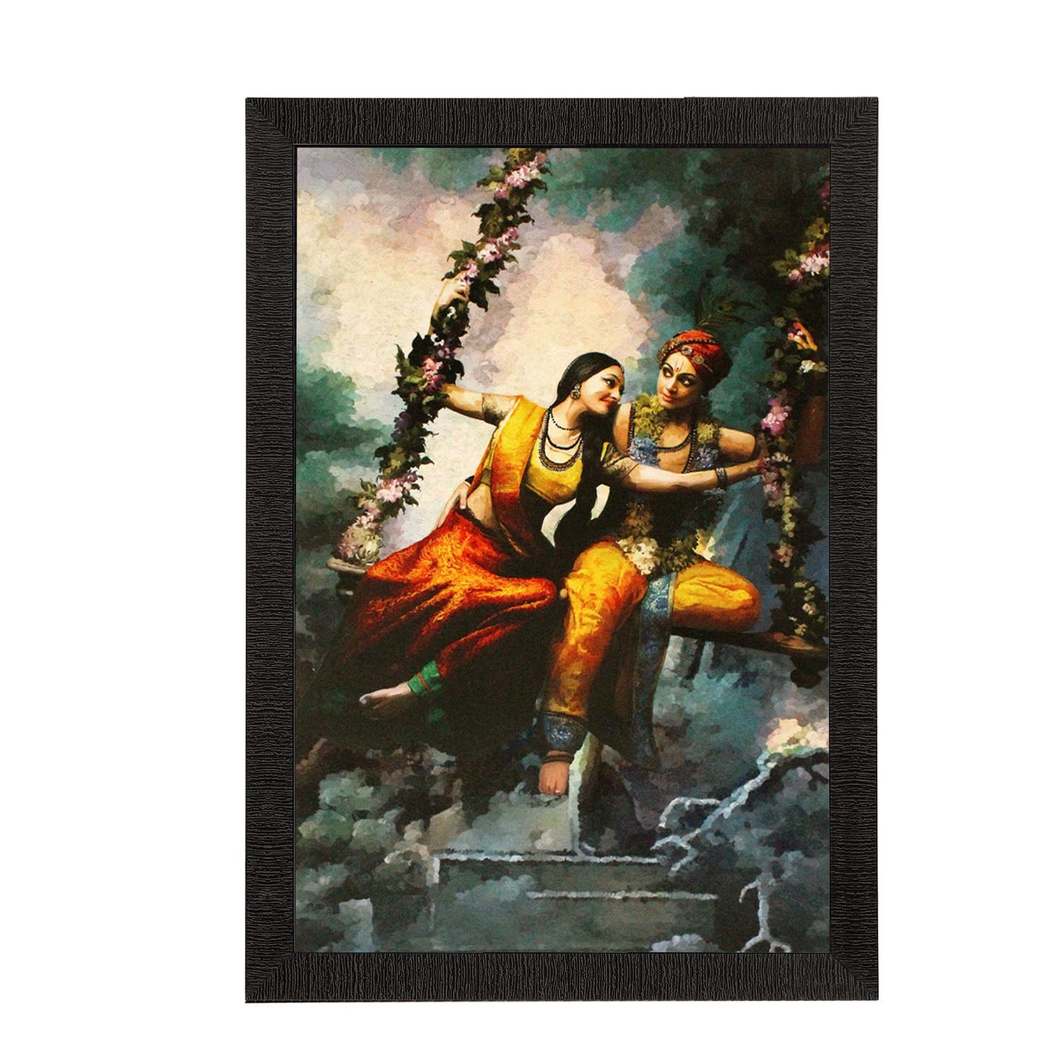 Radha Krishna On Swing Painting Digital Printed Religious Wall Art