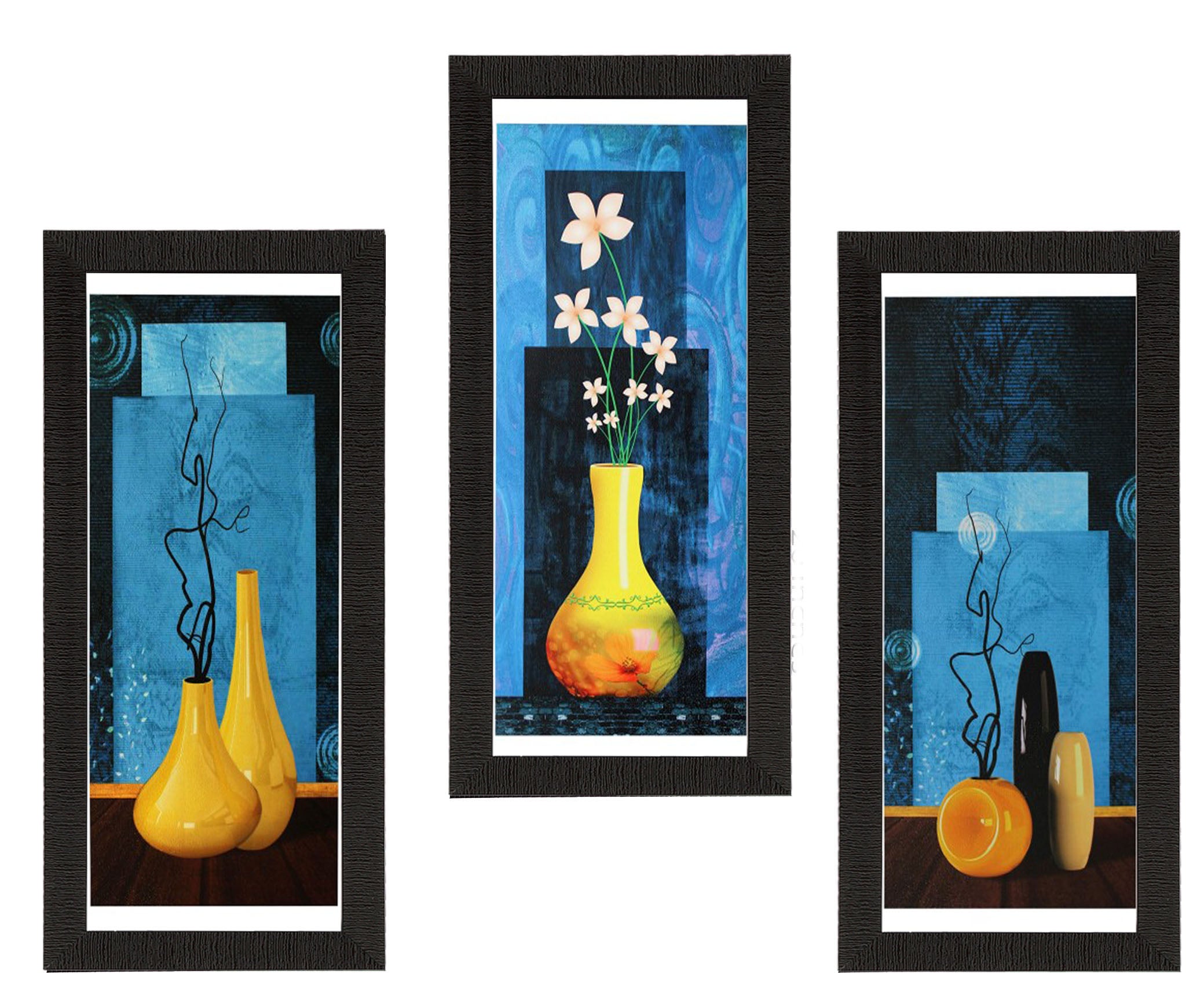 Set of 3 Botanical Pots Satin Matt Textured UV Art Painting