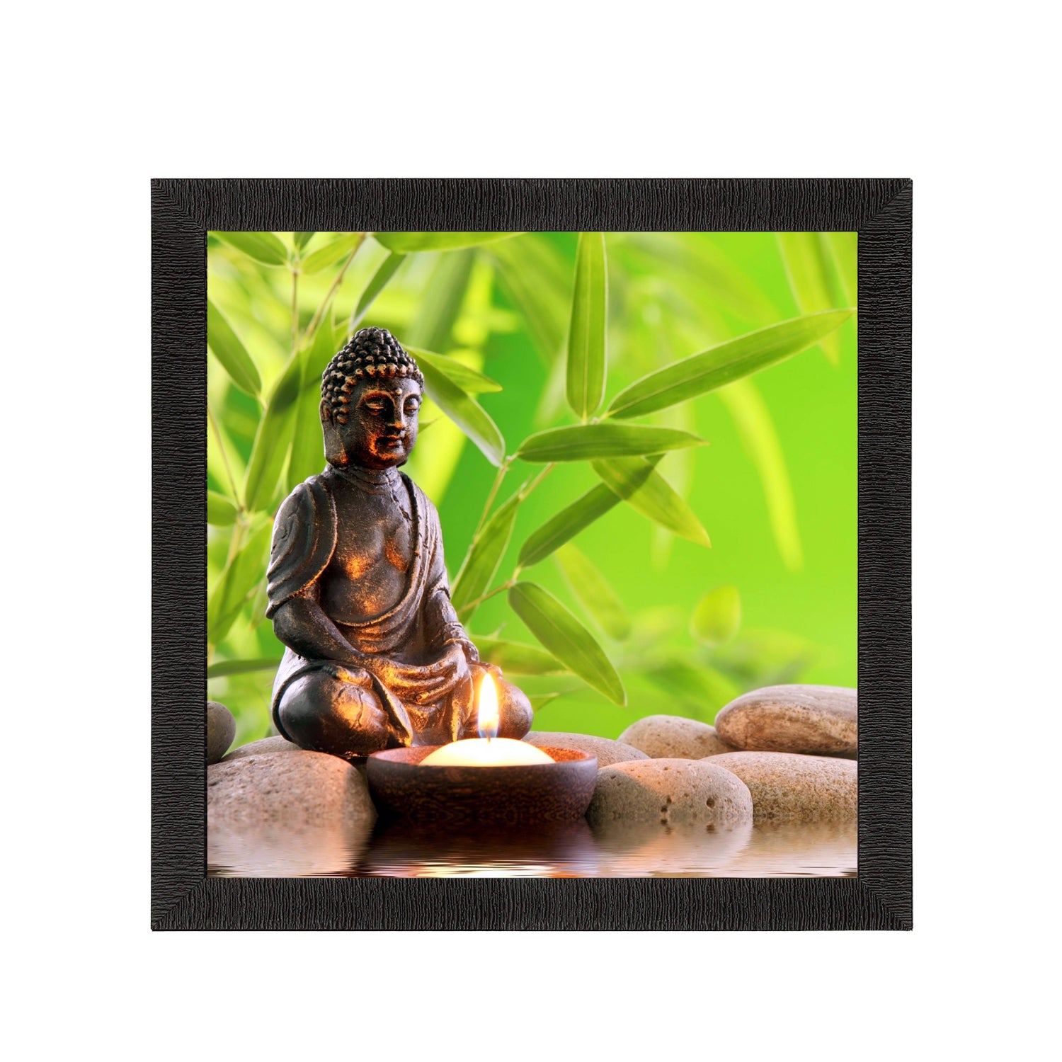Meditating Lord Buddha Painting With Candle Digital Printed Religious Wall Art