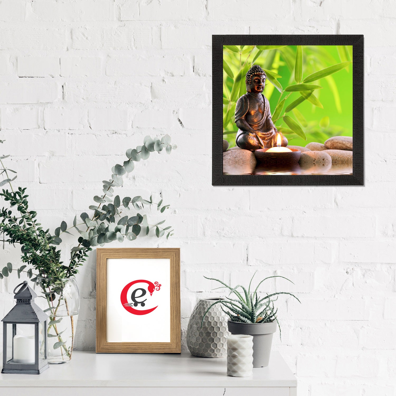 Meditating Lord Buddha Painting With Candle Digital Printed Religious Wall Art 1