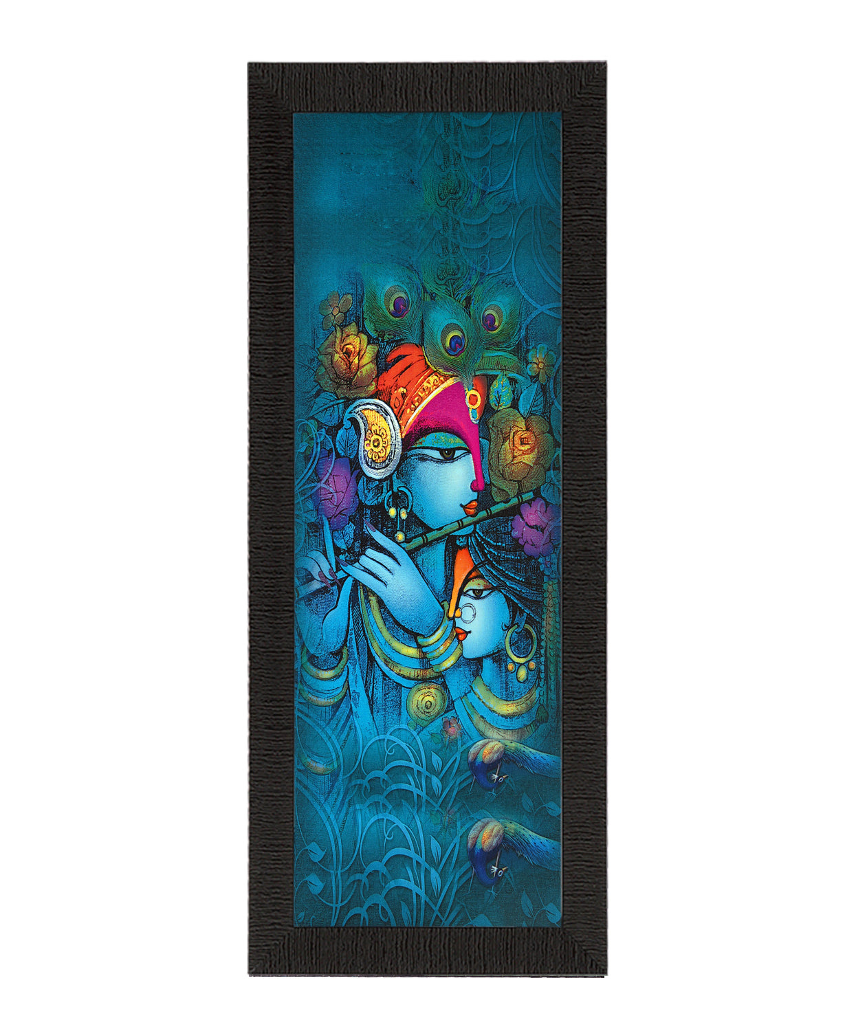 Lord Krishna In Blue Satin Matt Texture UV Art Painting