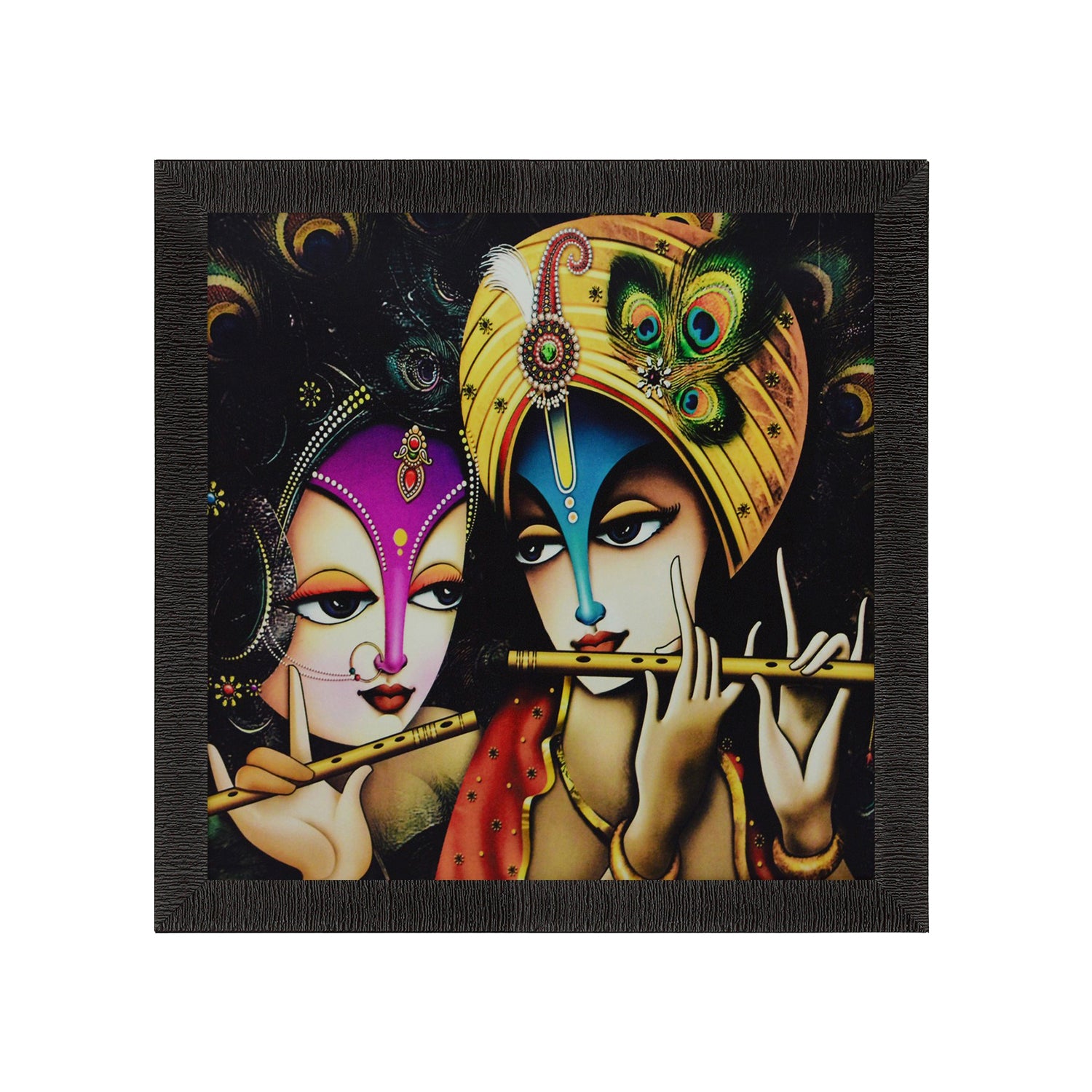 Beautiful Radha Krishna Playing Flute Painting Digital Printed Religious Wall Art