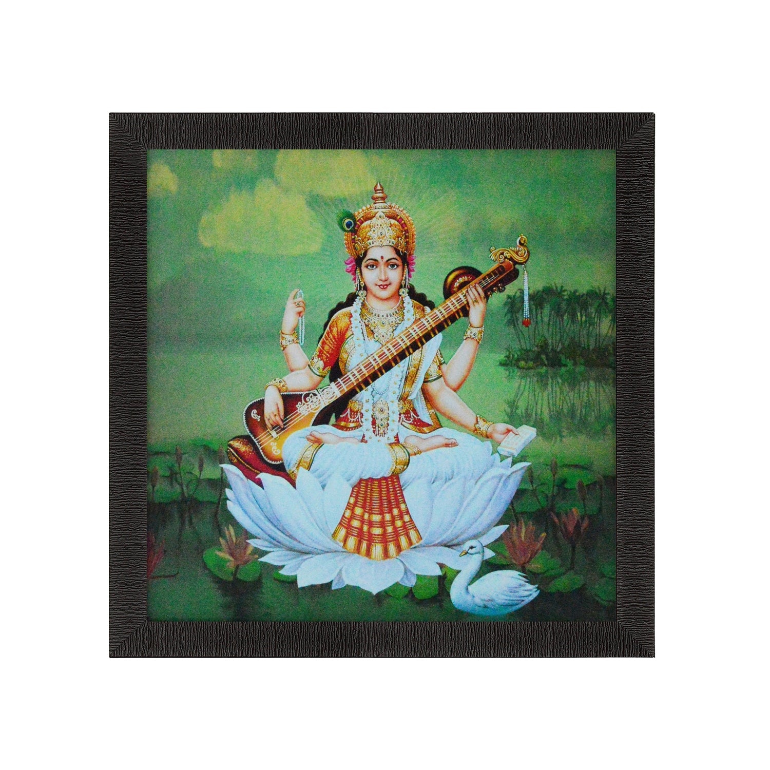 Goddess Saraswati Painting Digital Printed Religious Wall Art
