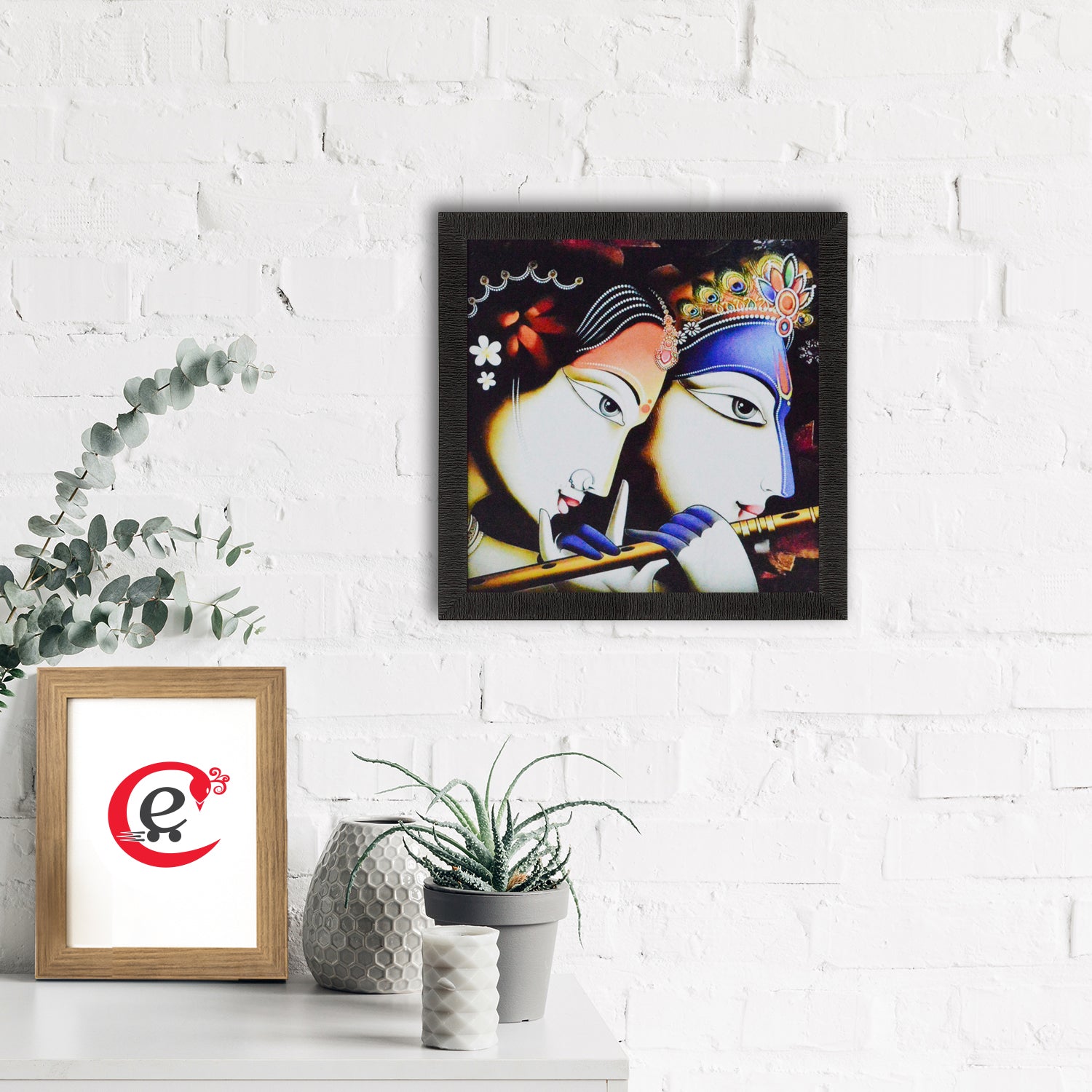 Radha Krishna playing Flute Satin Matt Texture UV Art Painting 1