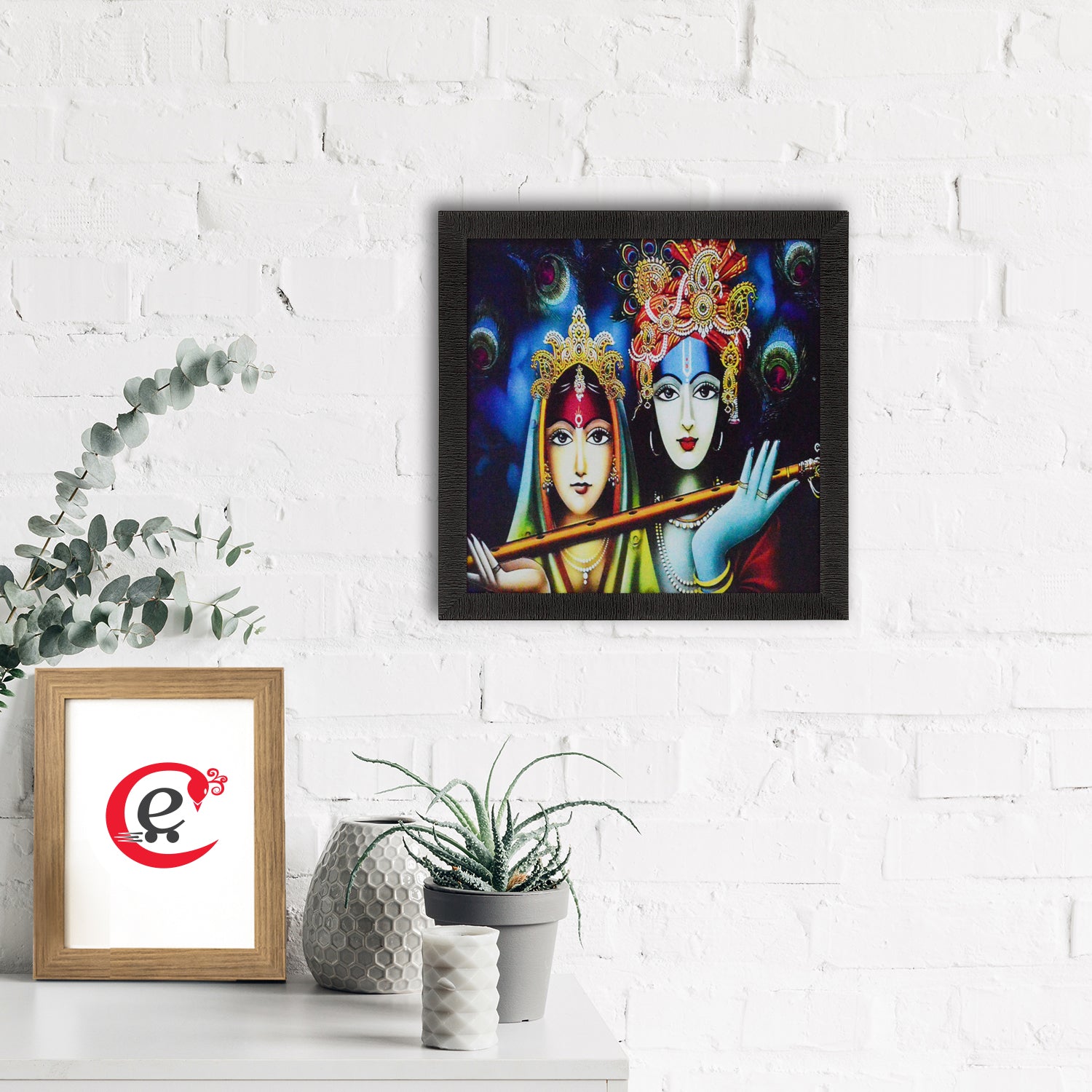 Radha Krishna Holding Flute In Hand Wall Painting Digital Printed Religious Art 1