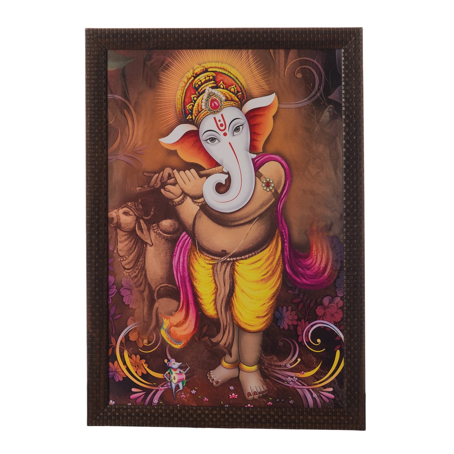Ganesha Playing Flute Satin Matt Texture UV Art Painting