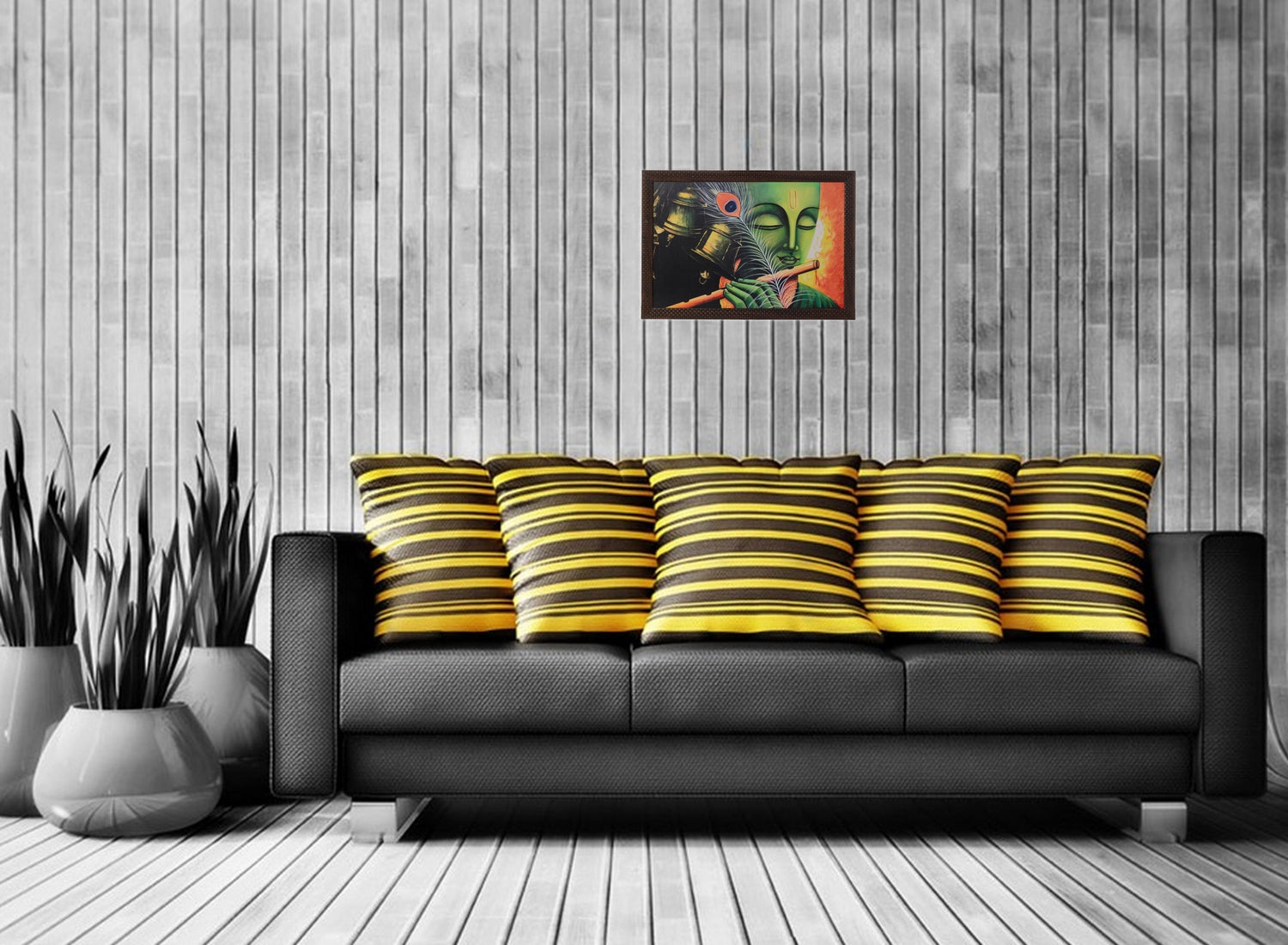 Krishna Playing Flute Satin Matt Texture UV Art Painting 1