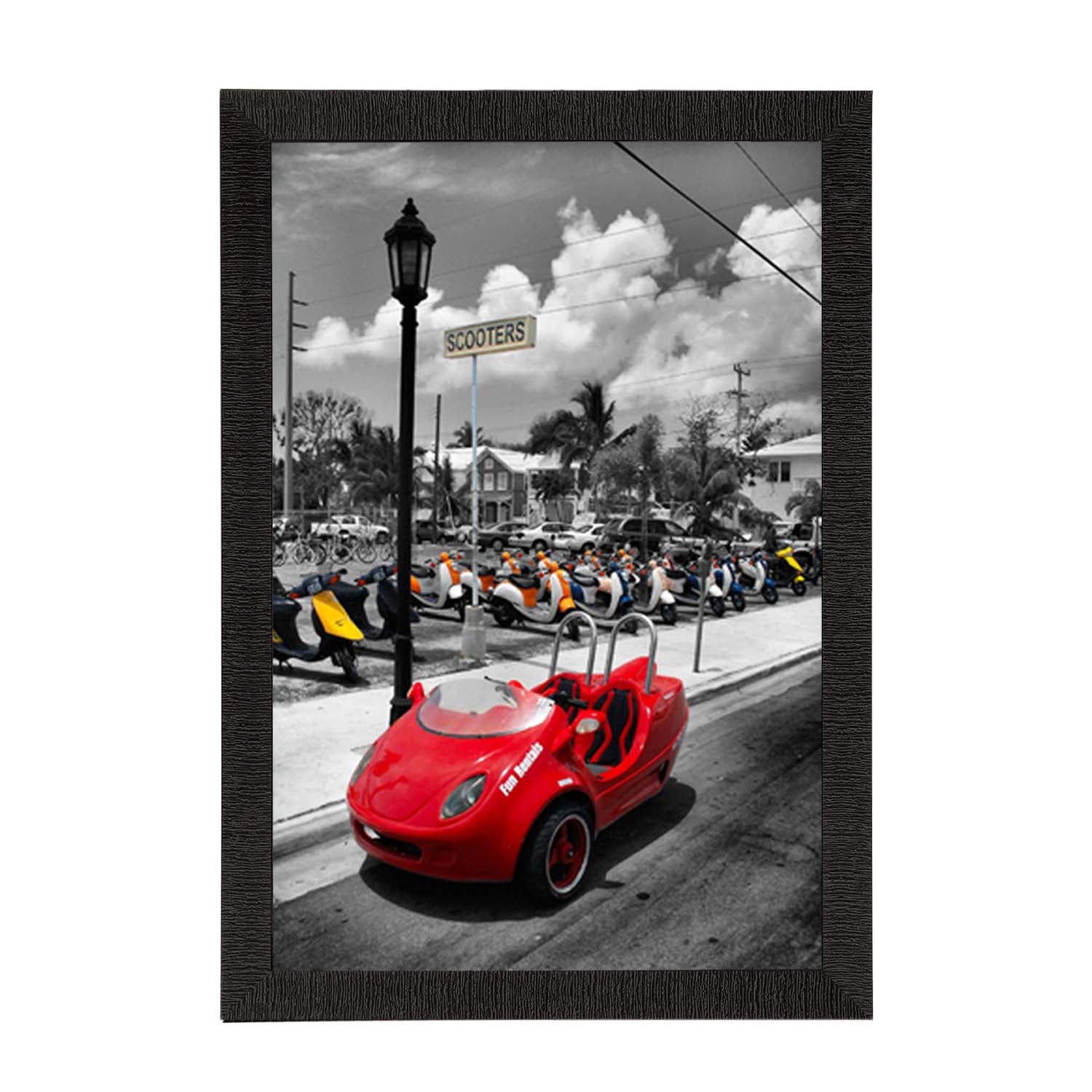 Red Antique Car Satin Matt Texture UV Art Painting