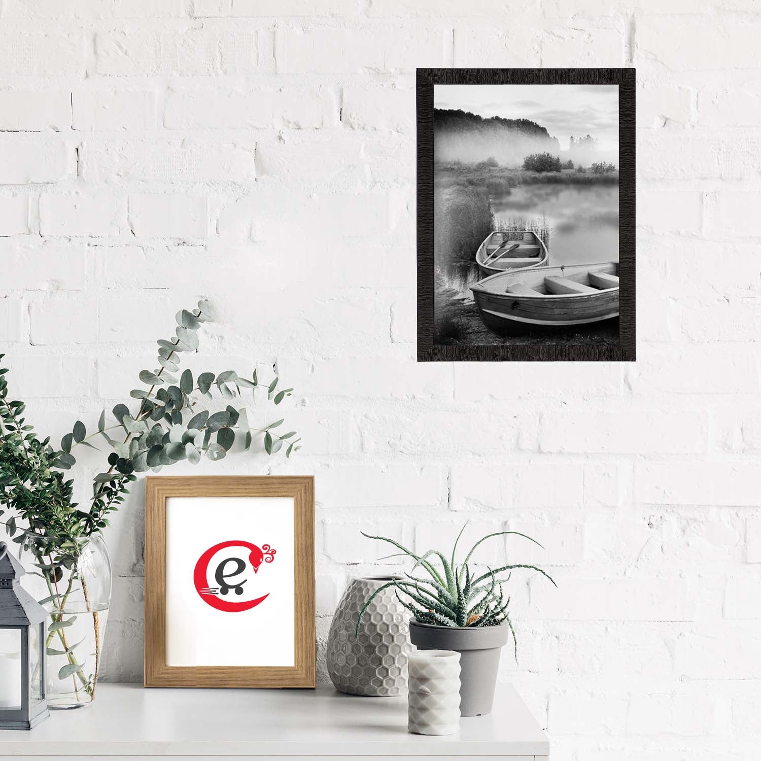 River Side Parked Boat Satin Matt Texture UV Art Painting 1