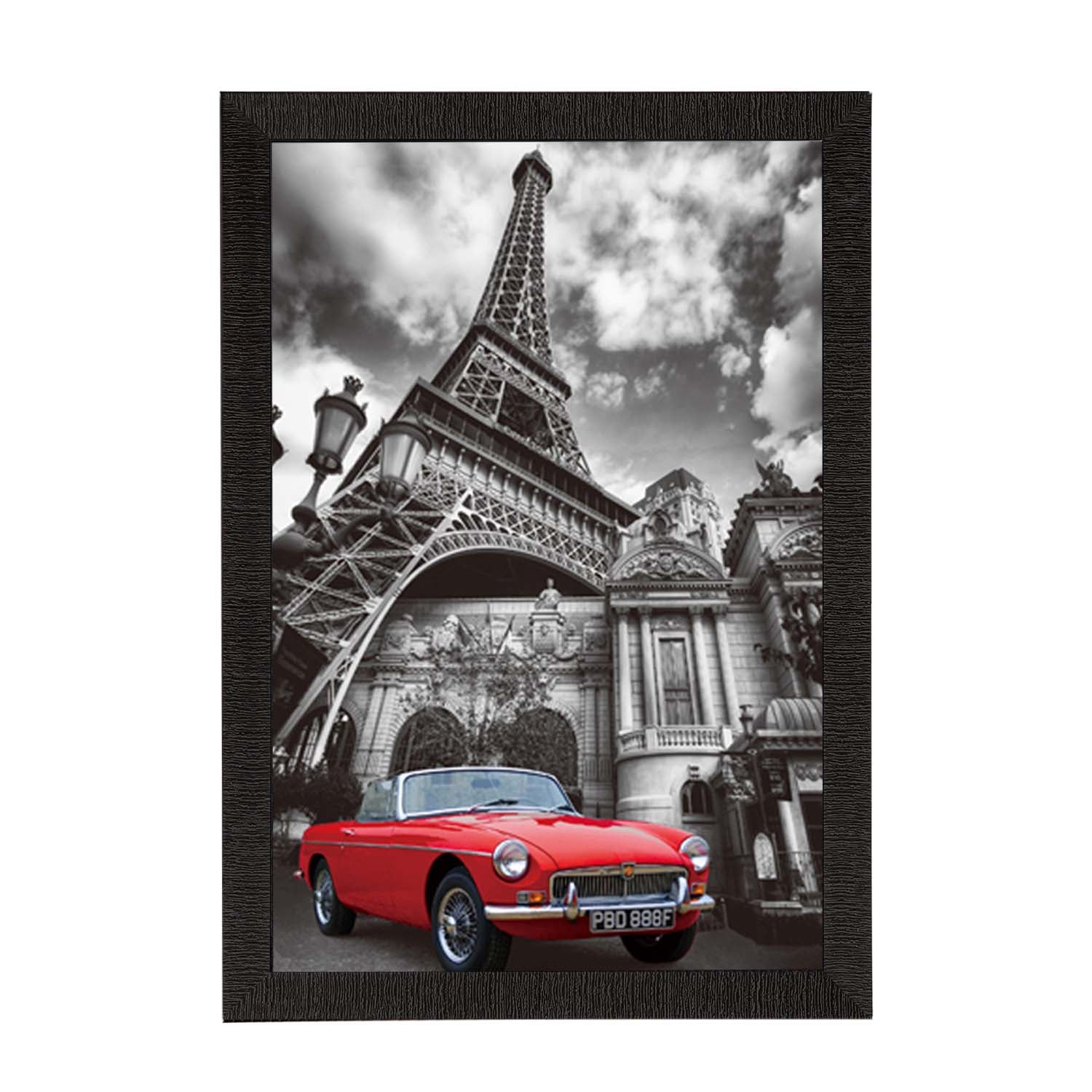 Red Car Underneath Eiffel Tower Satin Matt Texture UV Art Painting
