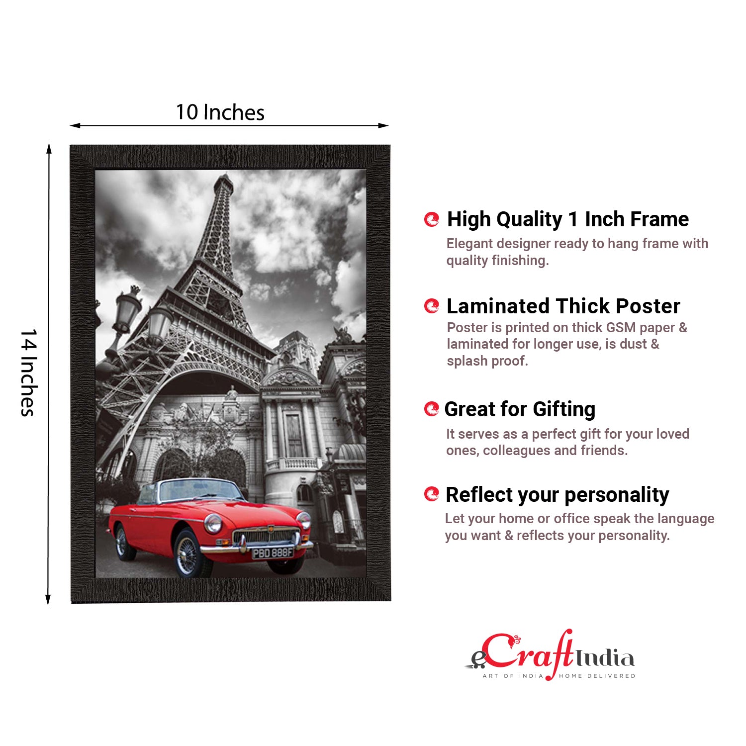 Red Car Underneath Eiffel Tower Satin Matt Texture UV Art Painting 2