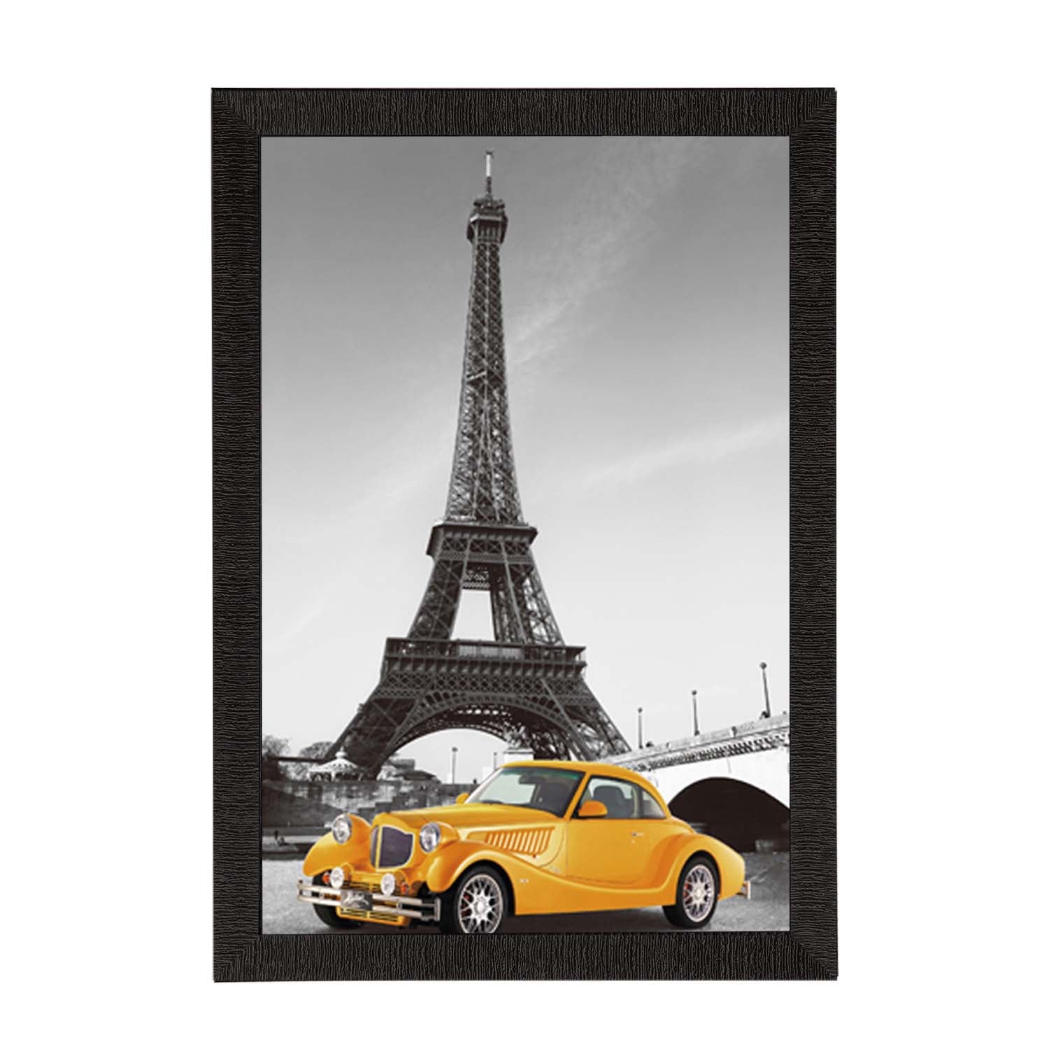 Yellow Car Underneath Eiffel Tower Satin Matt Texture UV Art Painting
