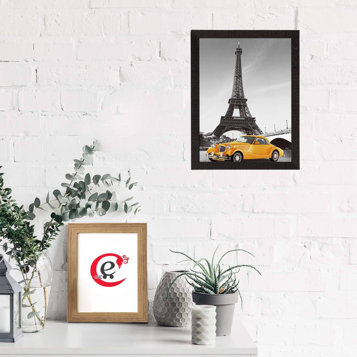 Yellow Car Underneath Eiffel Tower Satin Matt Texture UV Art Painting 1