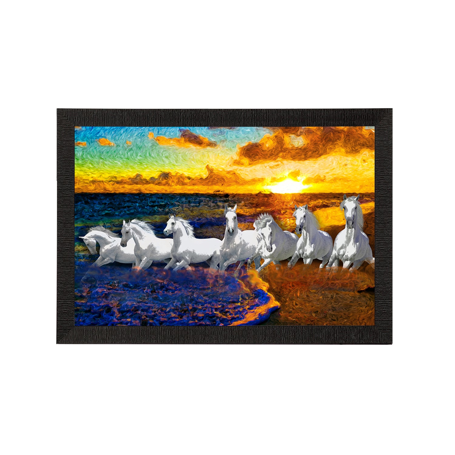 7 White Running Horses Painting Digital Printed Animal Wall Art