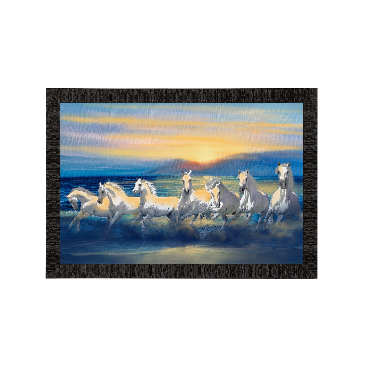 7 White Running Horses Painting Digital Printed Animal Wall Art