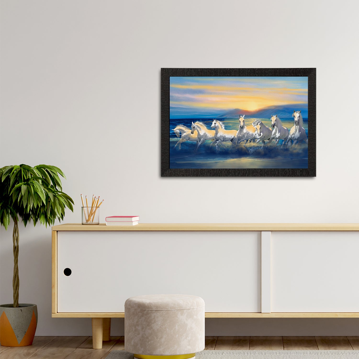 7 White Running Horses Painting Digital Printed Animal Wall Art 2