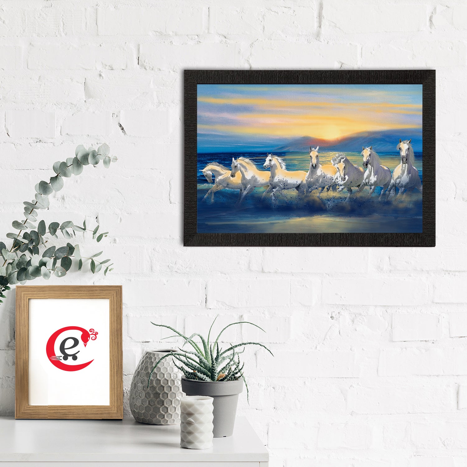 7 White Running Horses Painting Digital Printed Animal Wall Art 1