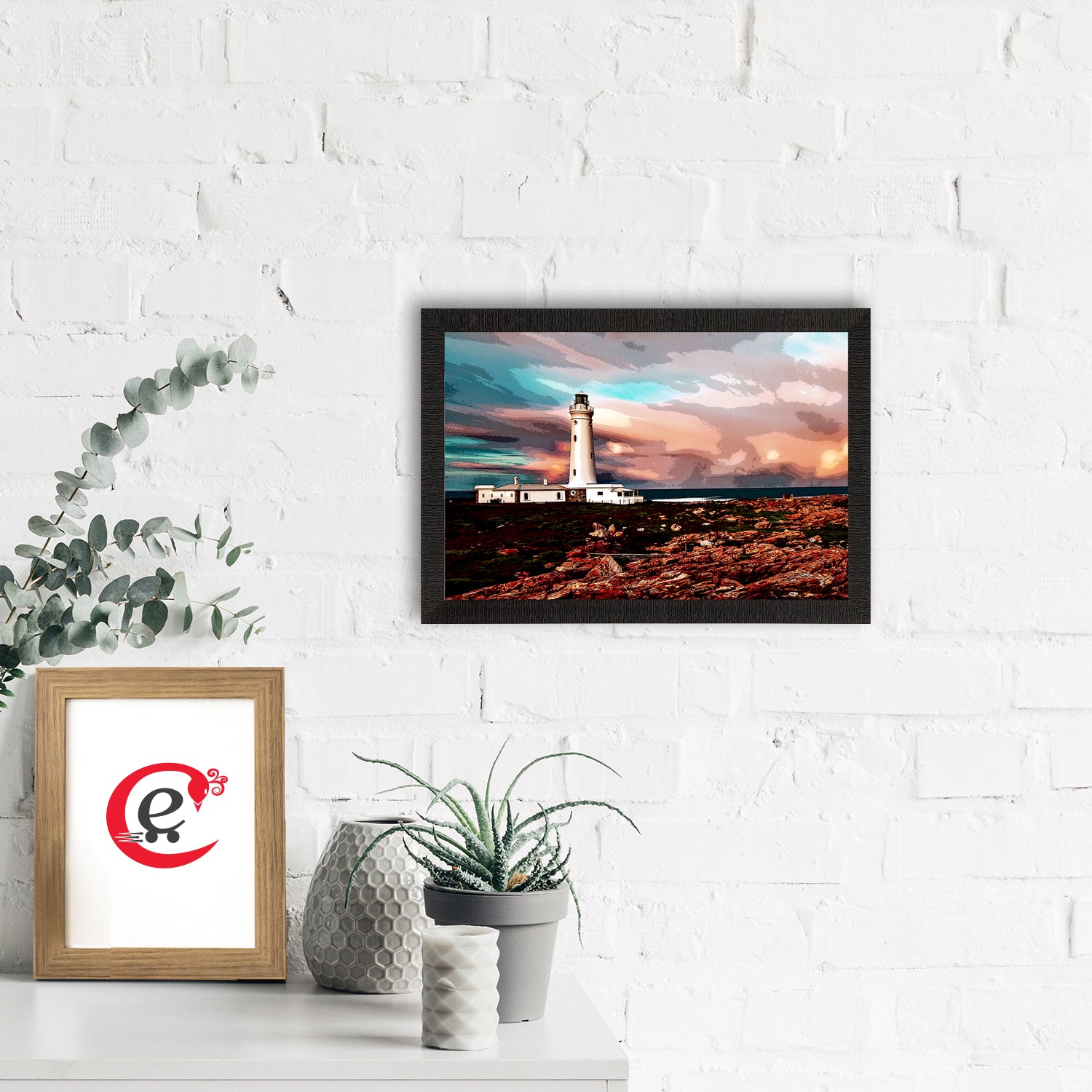 Seaside Lighthouse Scenic View Satin Matt Texture UV Art Painting 1