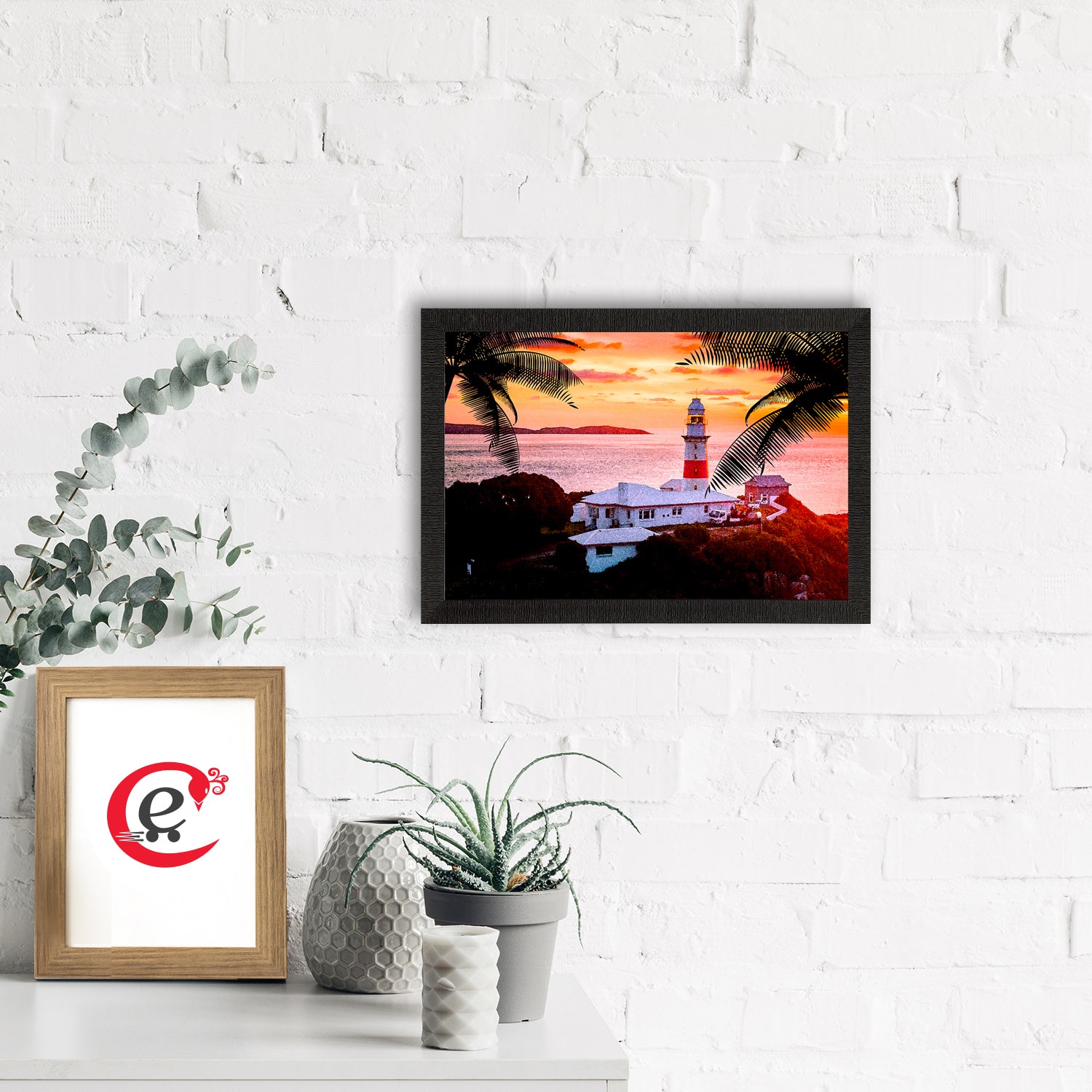 Seaside Lighthouse Scenic View Satin Matt Texture UV Art Painting 1