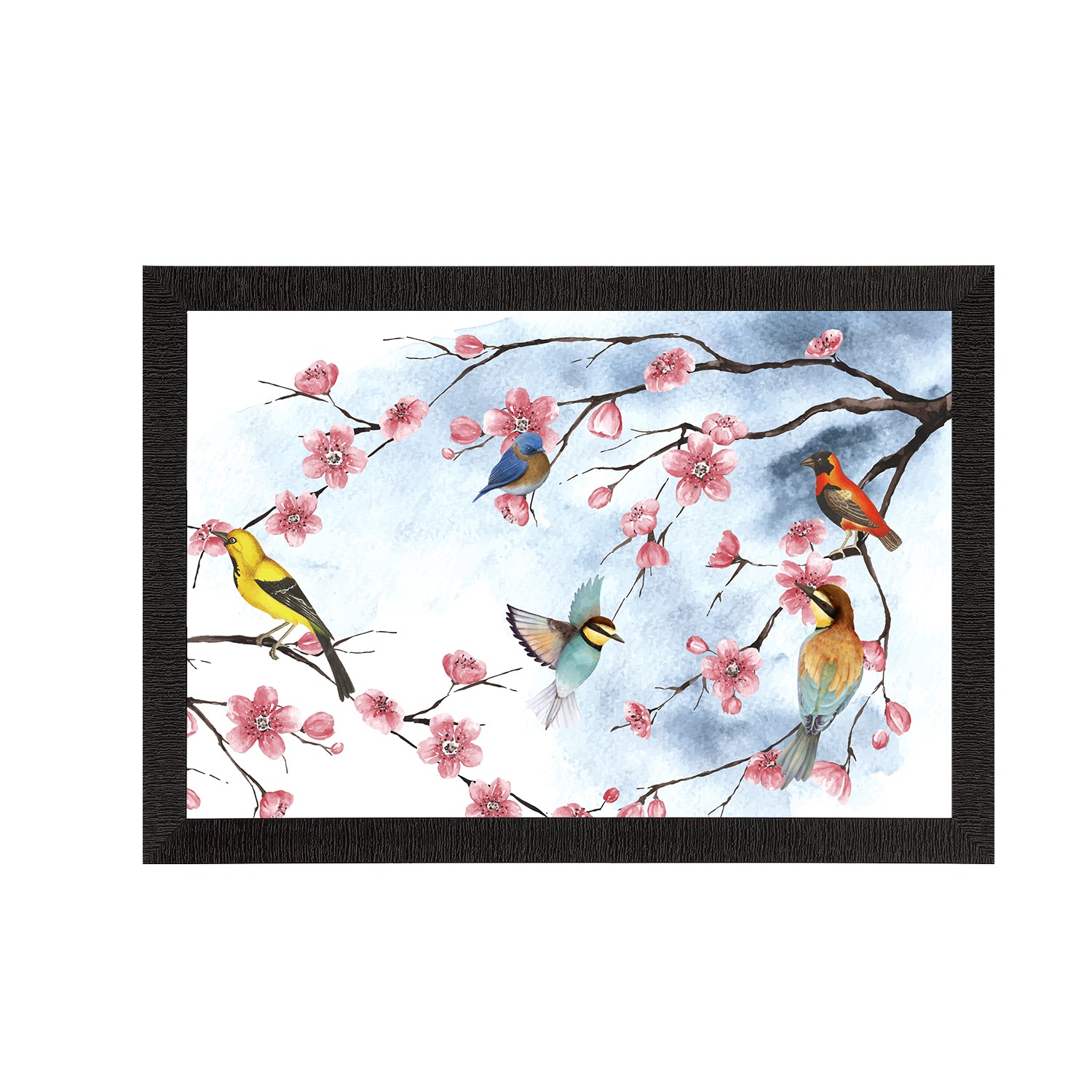 Colorful Birds Sitting on Tree Branch Satin Matt Texture UV Art Painting