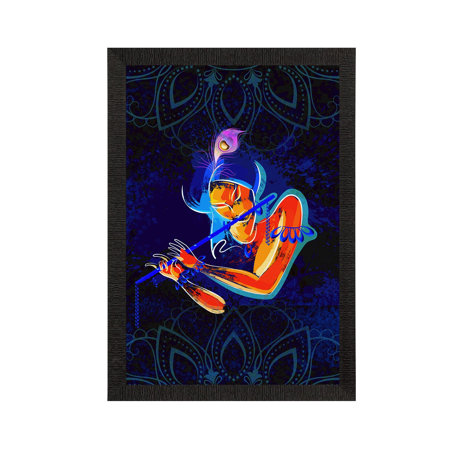 Lord Krishna Playing Flute Painting Digital Printed Religious Wall Art