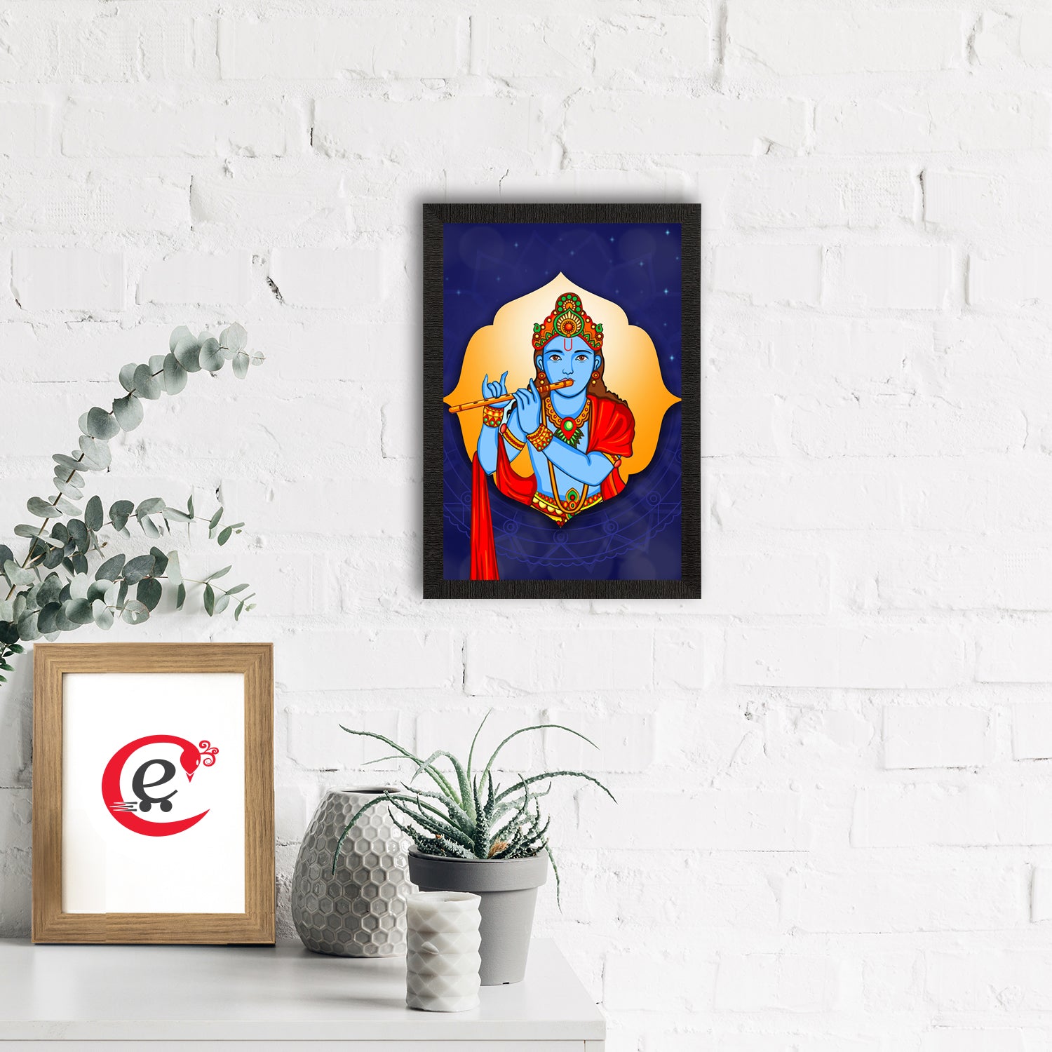 Lord Krishna Playing Flute Painting Digital Printed Religious Wall Art 1