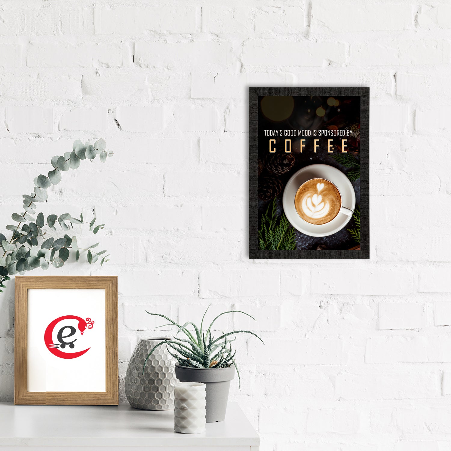"Today's Good Mood Is Sponsered By Coffee" Quote Satin Matt Texture UV Art Painting 1