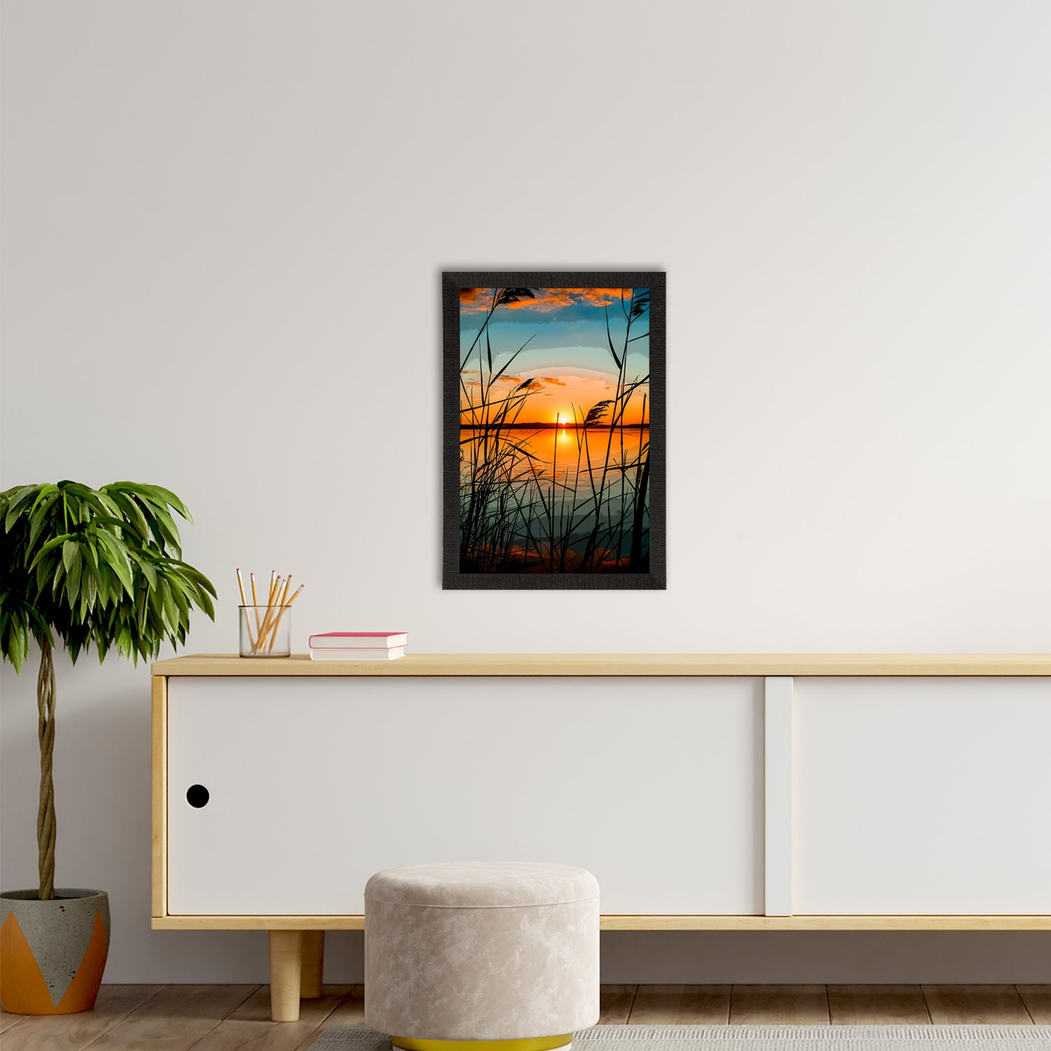 Sunset Lake View Satin Matt Texture UV Art Painting 1