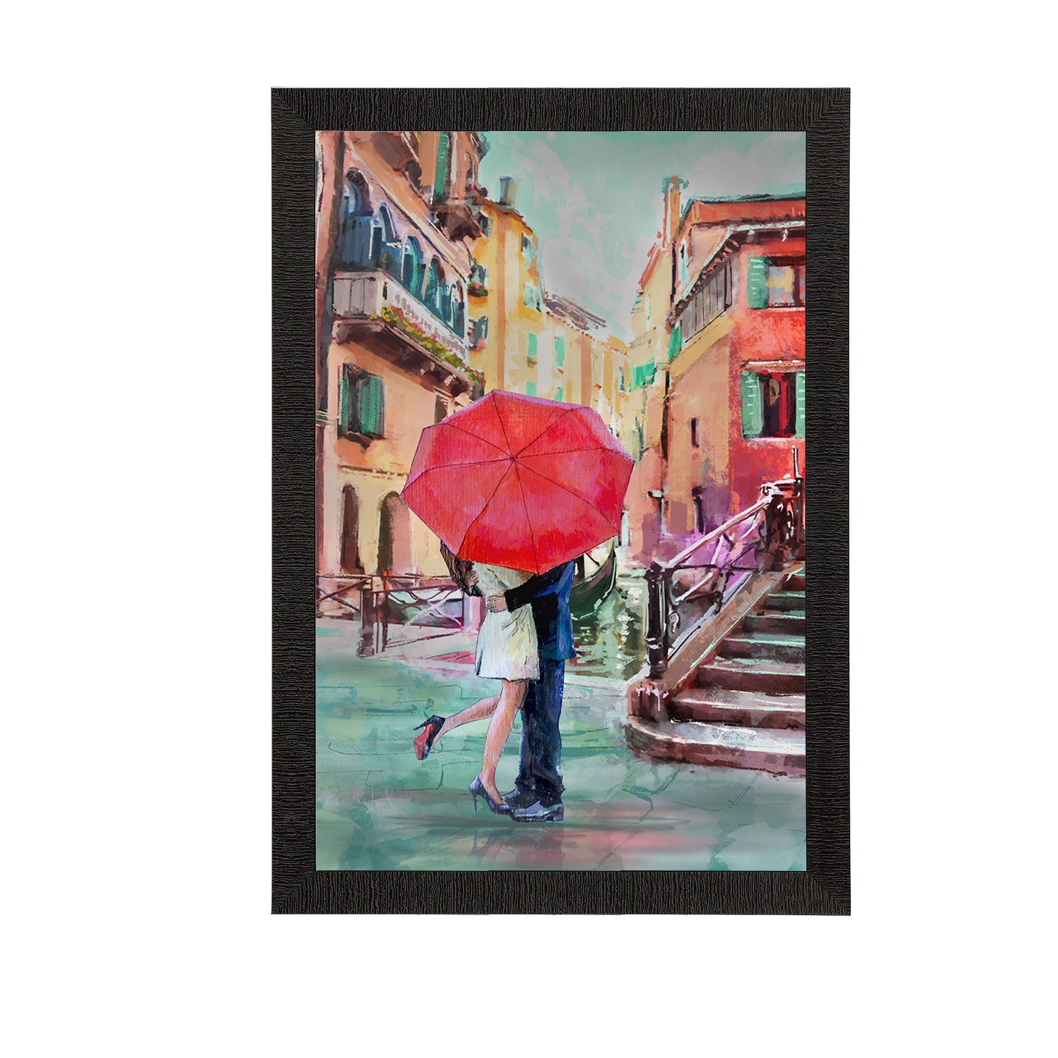 Romantic Couple Under Umbrella Love Theme Satin Matt Texture UV Art Painting