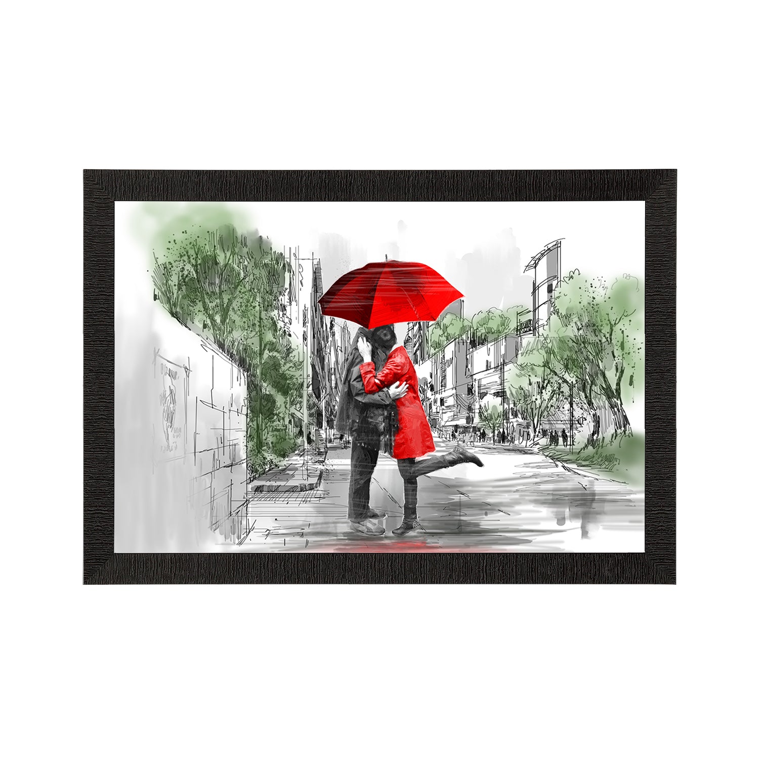 Romantic Couple Under Umbrella Love Theme Satin Matt Texture UV Art Painting