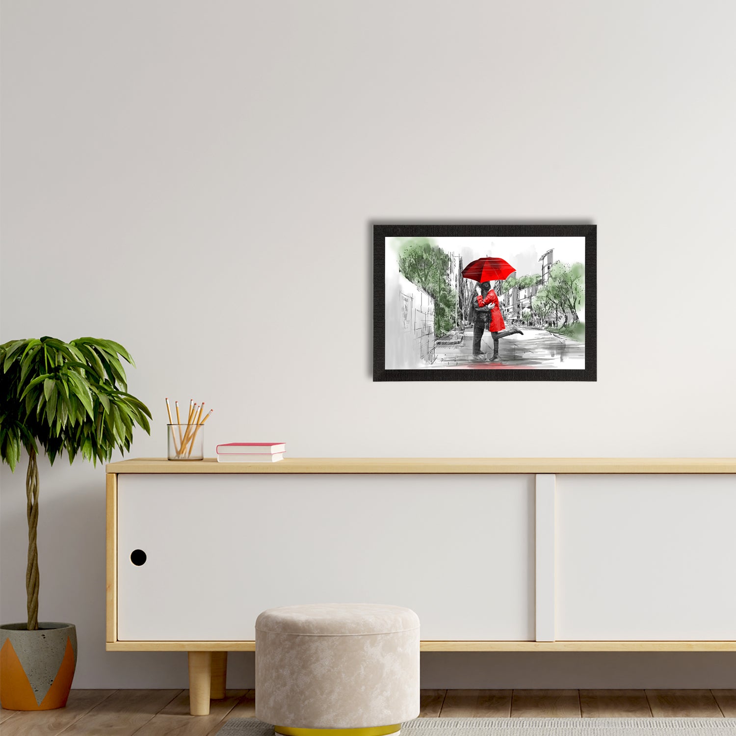 Romantic Couple Under Umbrella Love Theme Satin Matt Texture UV Art Painting 2
