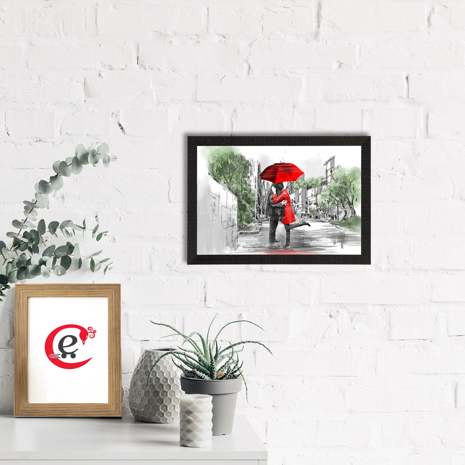 Romantic Couple Under Umbrella Love Theme Satin Matt Texture UV Art Painting 1