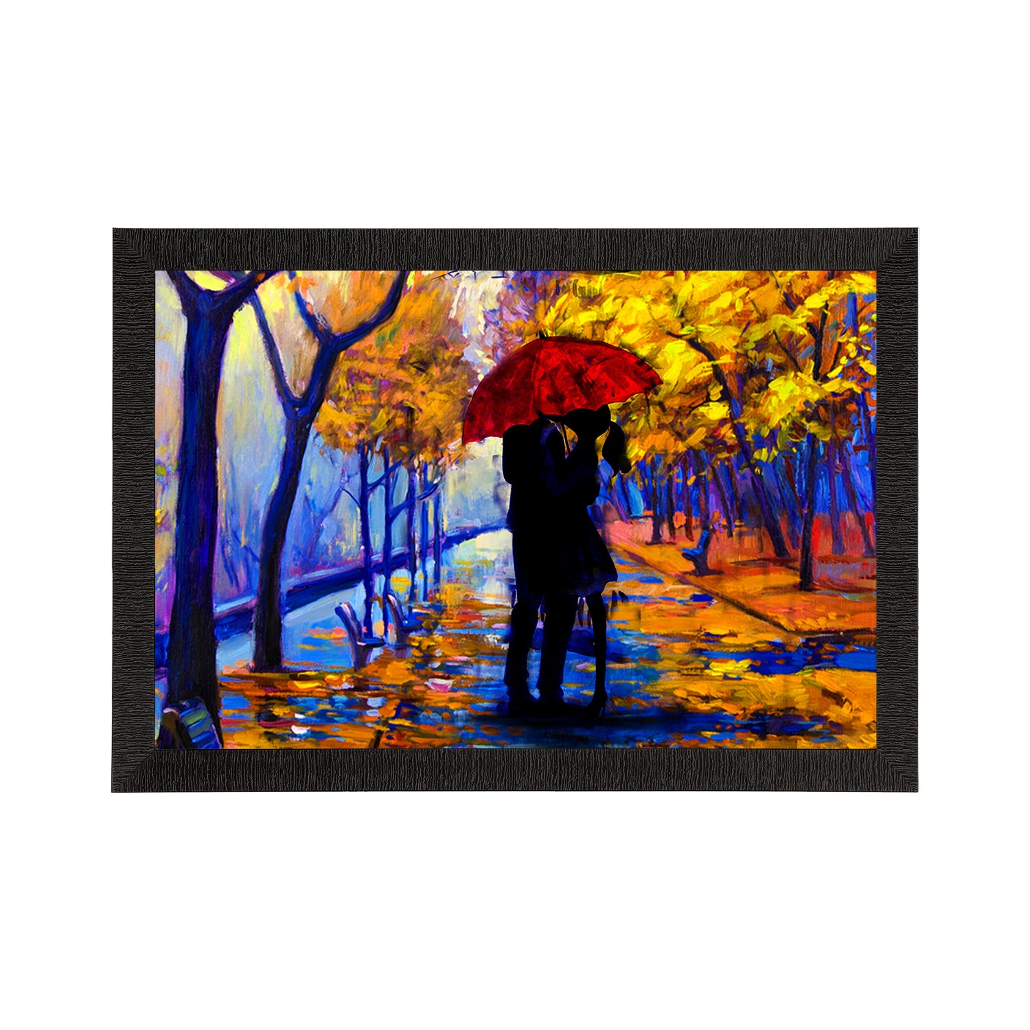 Romantic Couple Under Umbrella Love Theme Satin Matt Texture UV Art Painting