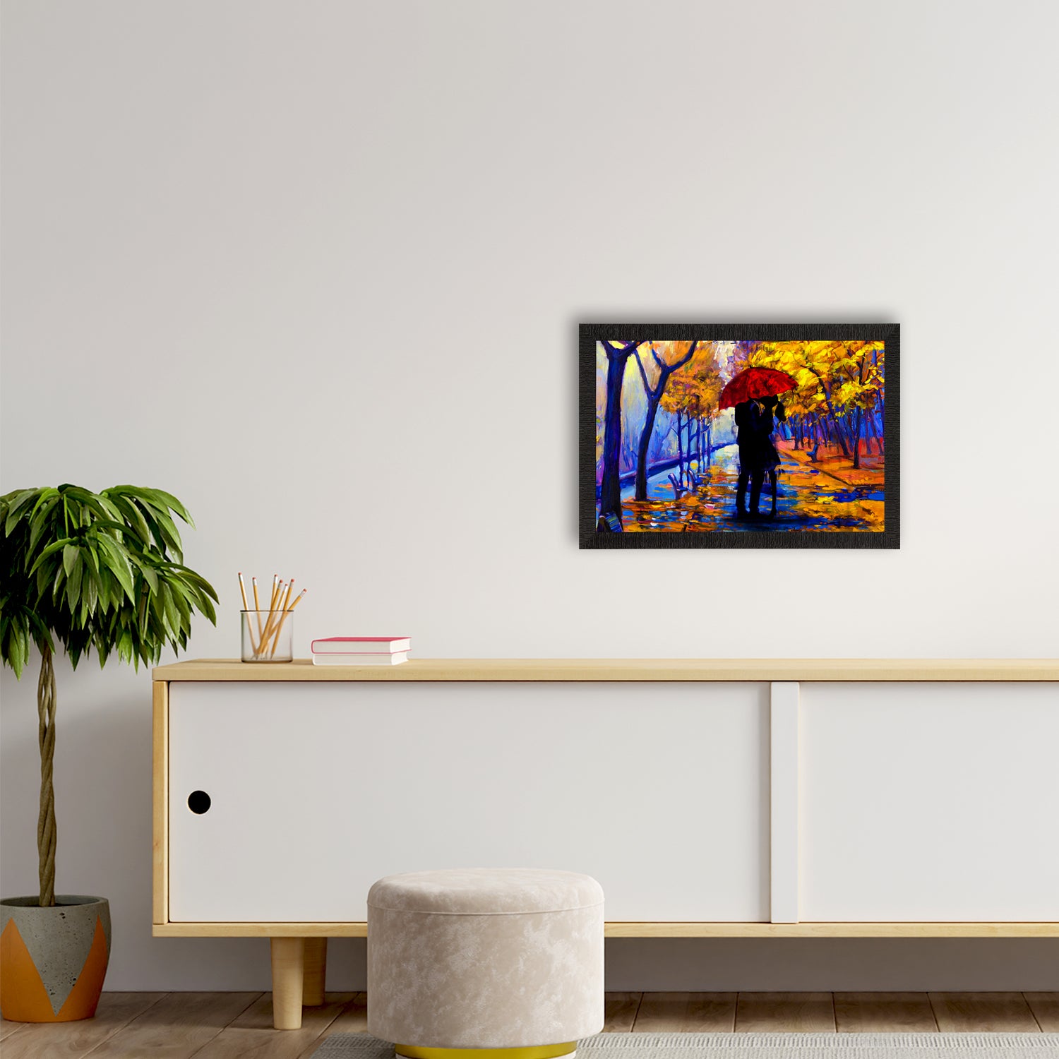 Romantic Couple Under Umbrella Love Theme Satin Matt Texture UV Art Painting 2