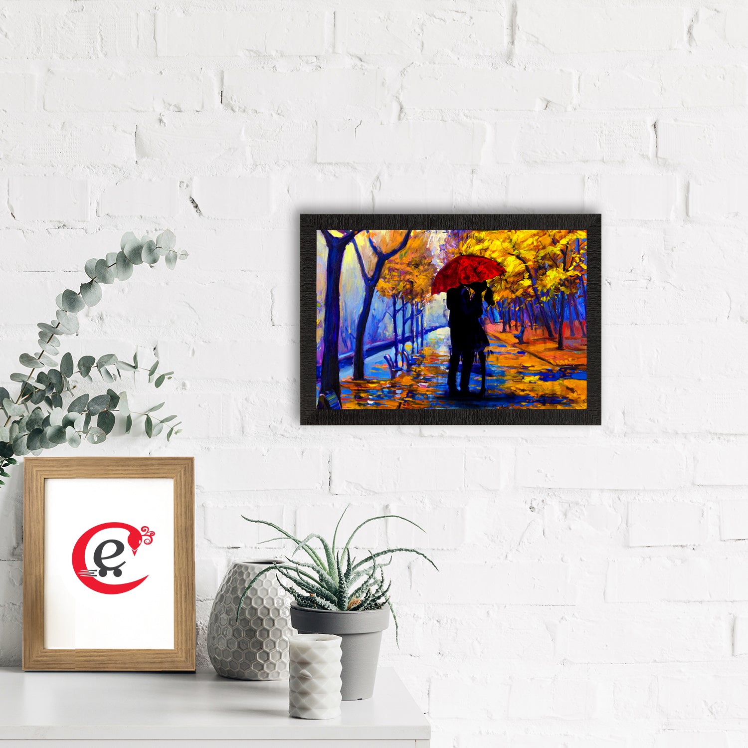 Romantic Couple Under Umbrella Love Theme Satin Matt Texture UV Art Painting 1