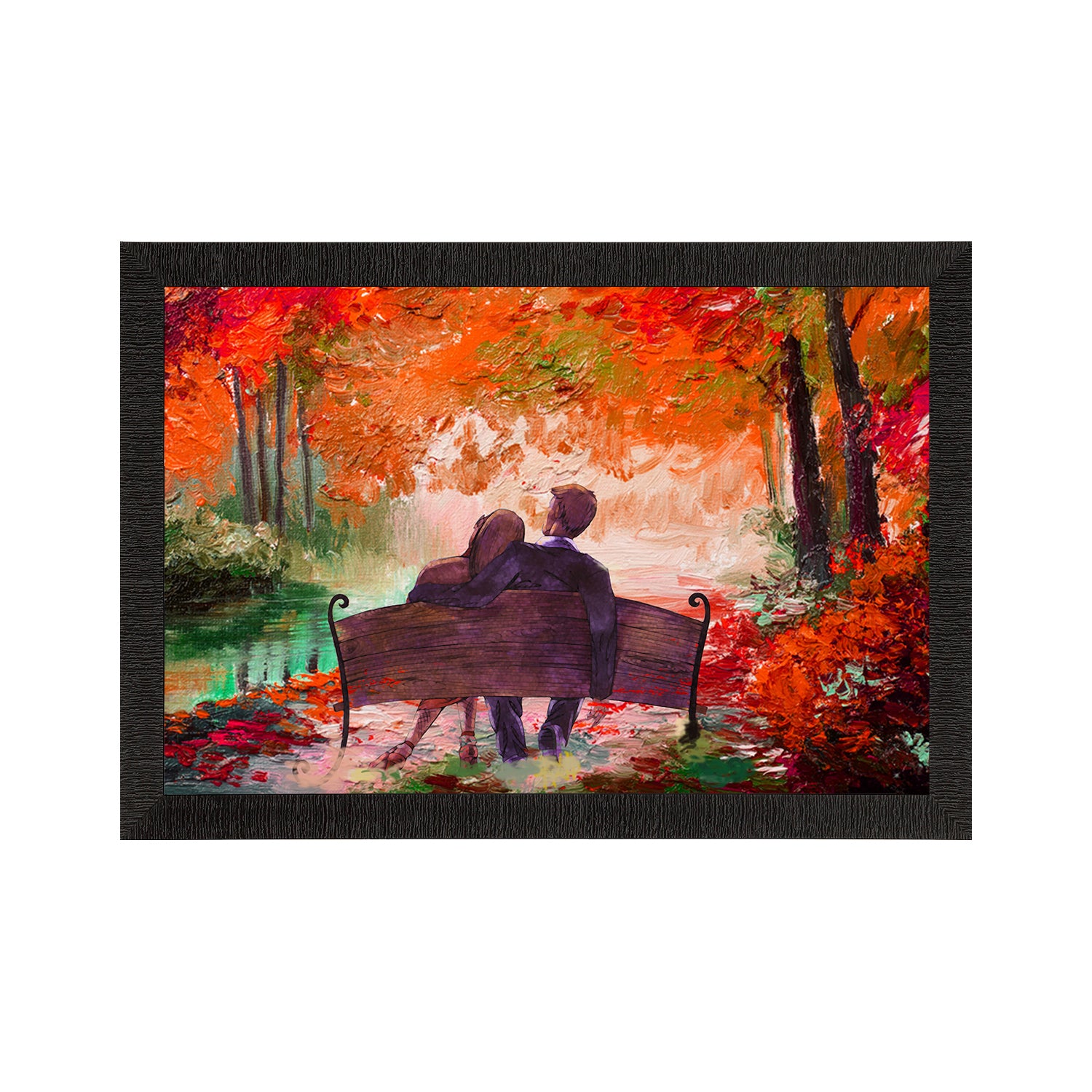 Romantic Couple Sitting on Bench Love Theme Satin Matt Texture UV Art Painting