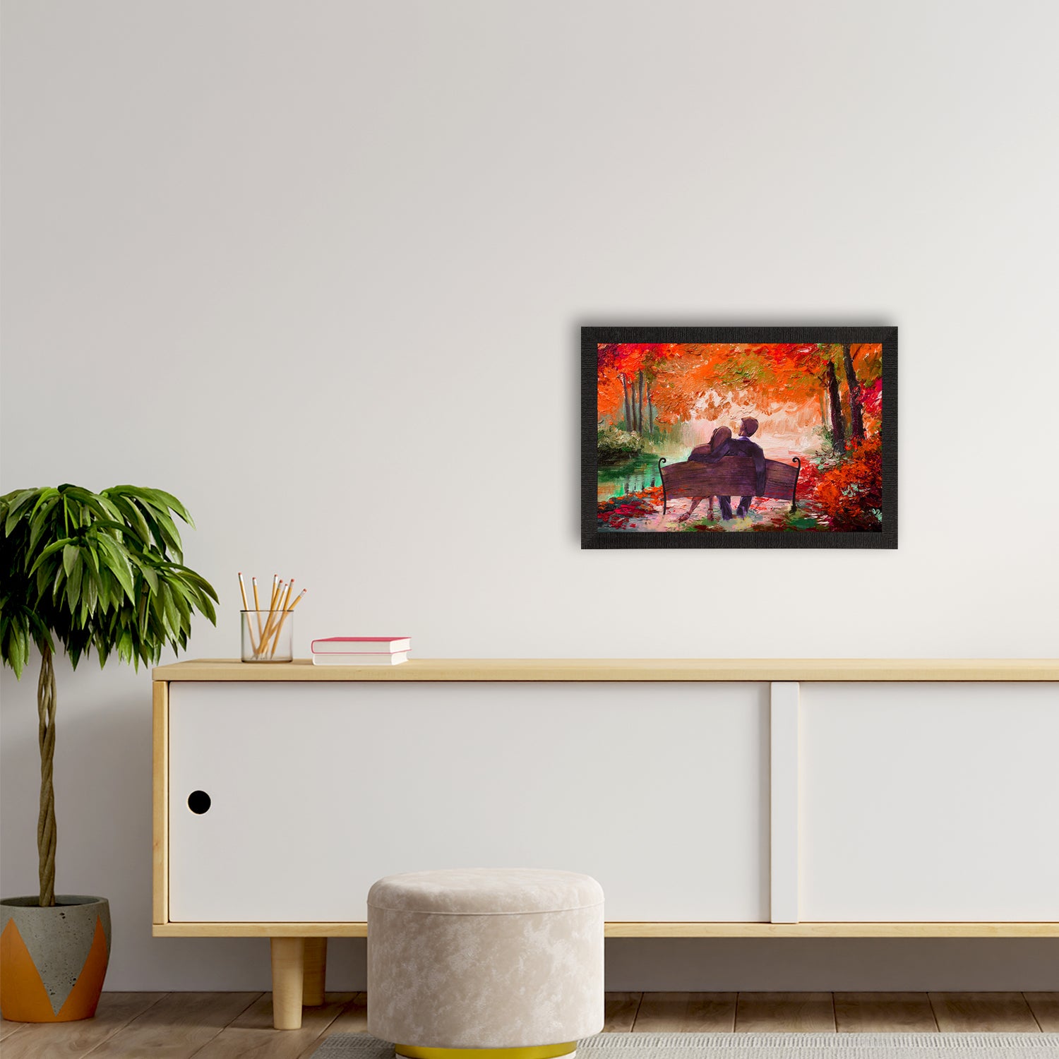 Romantic Couple Sitting on Bench Love Theme Satin Matt Texture UV Art Painting 2