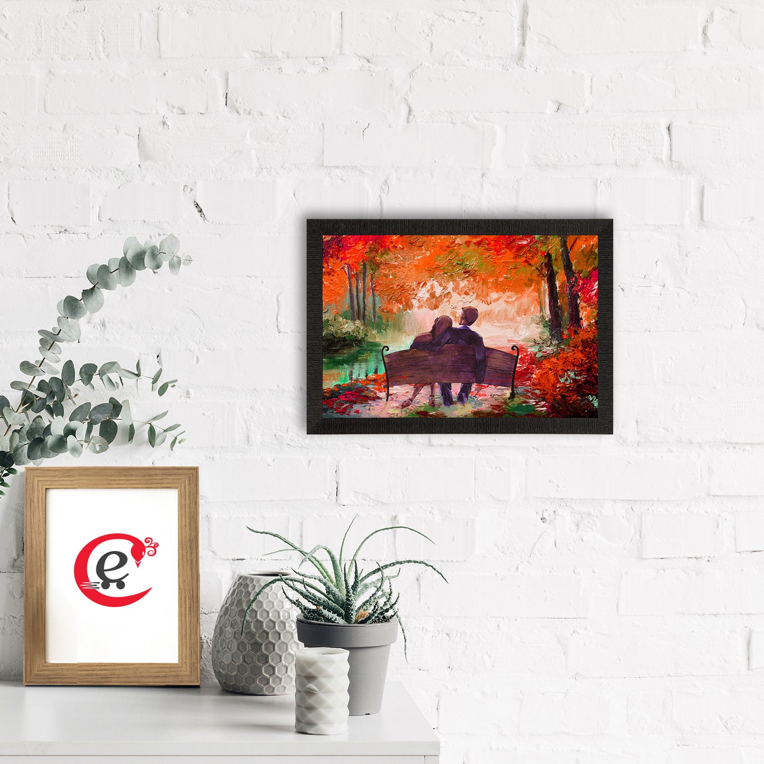 Romantic Couple Sitting on Bench Love Theme Satin Matt Texture UV Art Painting 1