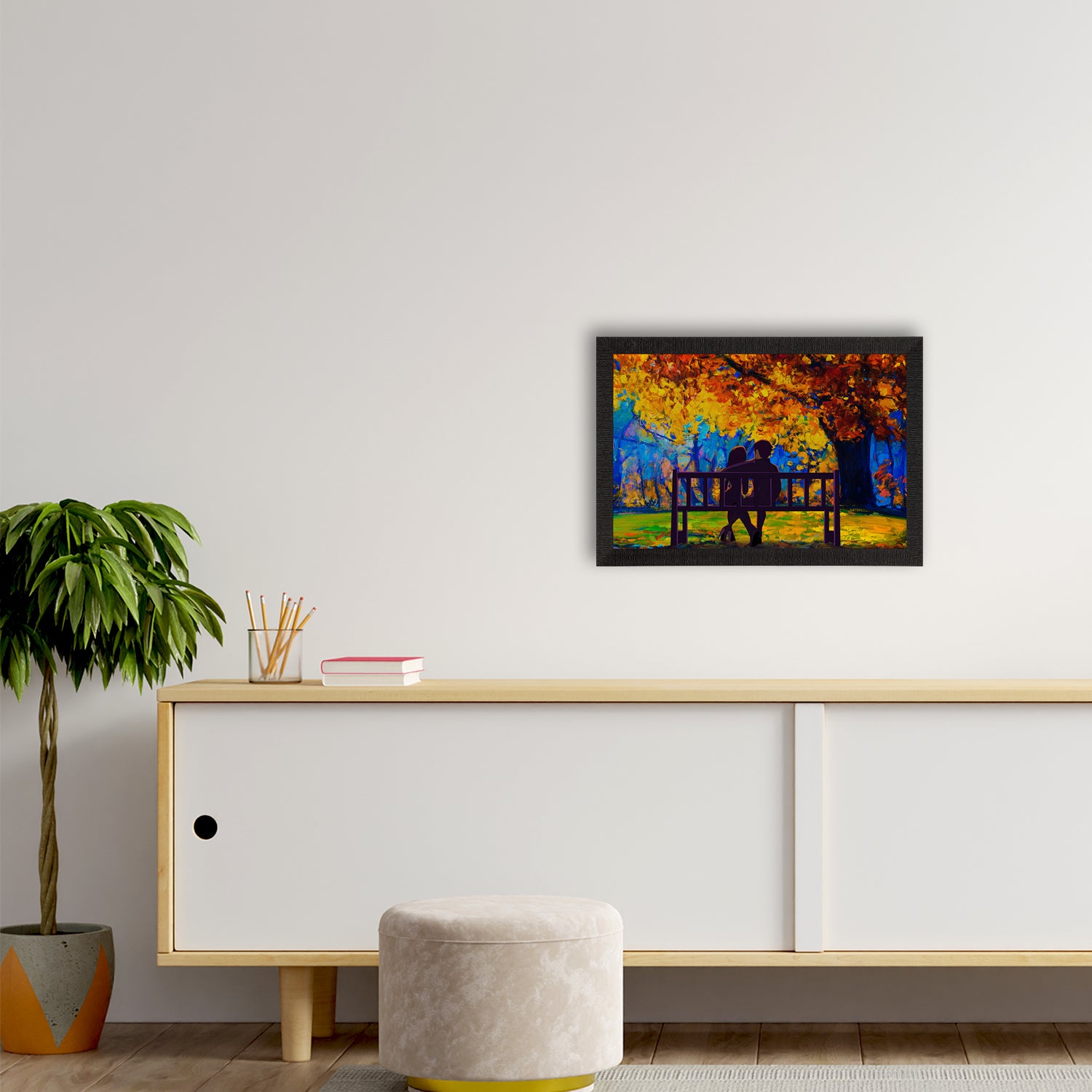 Romantic Couple Sitting on Bench Valentine Theme Satin Matt Texture UV Art Painting 2