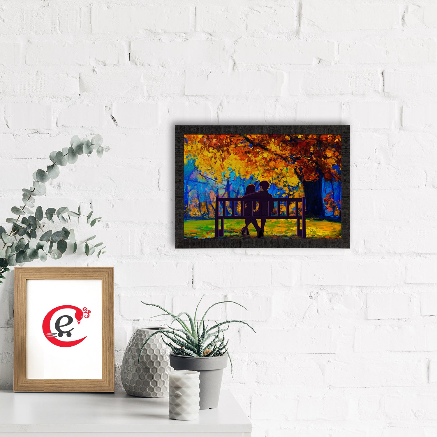 Romantic Couple Sitting on Bench Valentine Theme Satin Matt Texture UV Art Painting 1