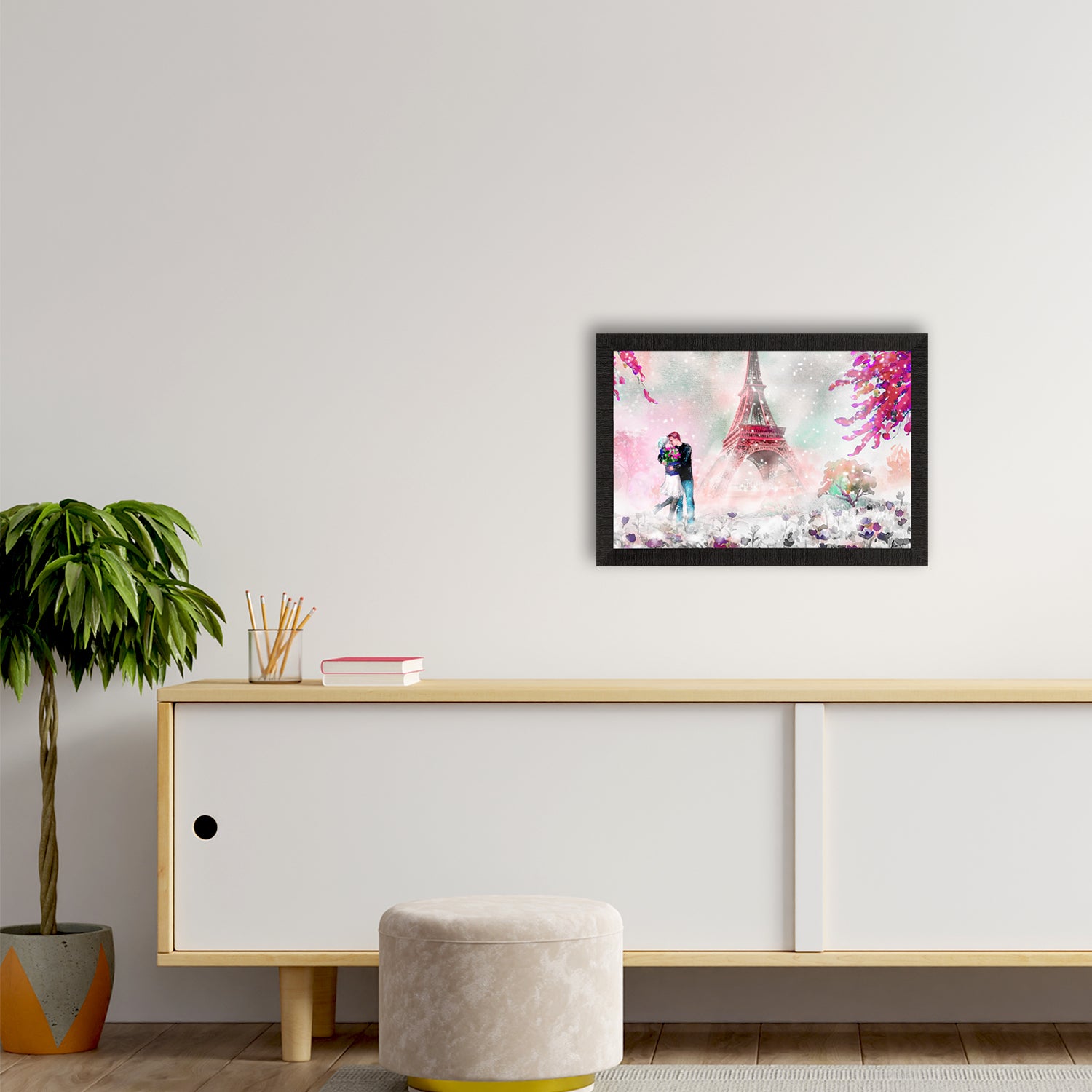 Kissing Romantic Couple In Front of Eiffel Tower Valentine Theme Satin Matt Texture UV Art Painting 2