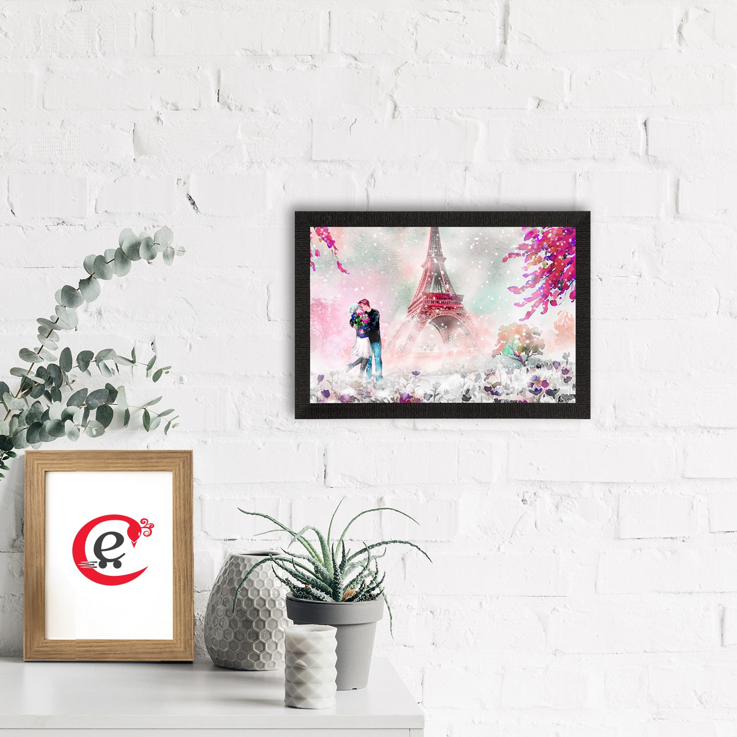 Kissing Romantic Couple In Front of Eiffel Tower Valentine Theme Satin Matt Texture UV Art Painting 1