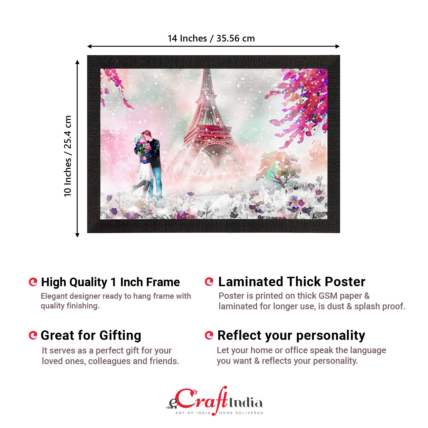 Kissing Romantic Couple In Front of Eiffel Tower Valentine Theme Satin Matt Texture UV Art Painting 3