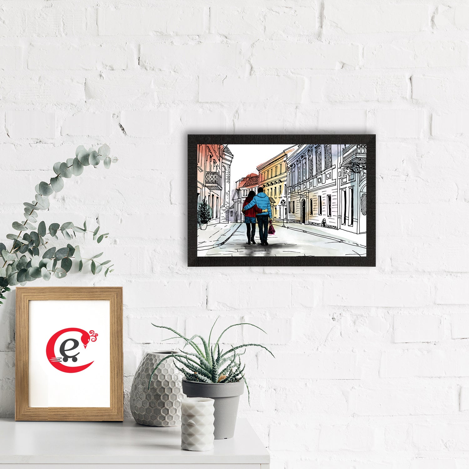 Romantic Couple Walking on Streets Valentine Theme Satin Matt Texture UV Art Painting 1