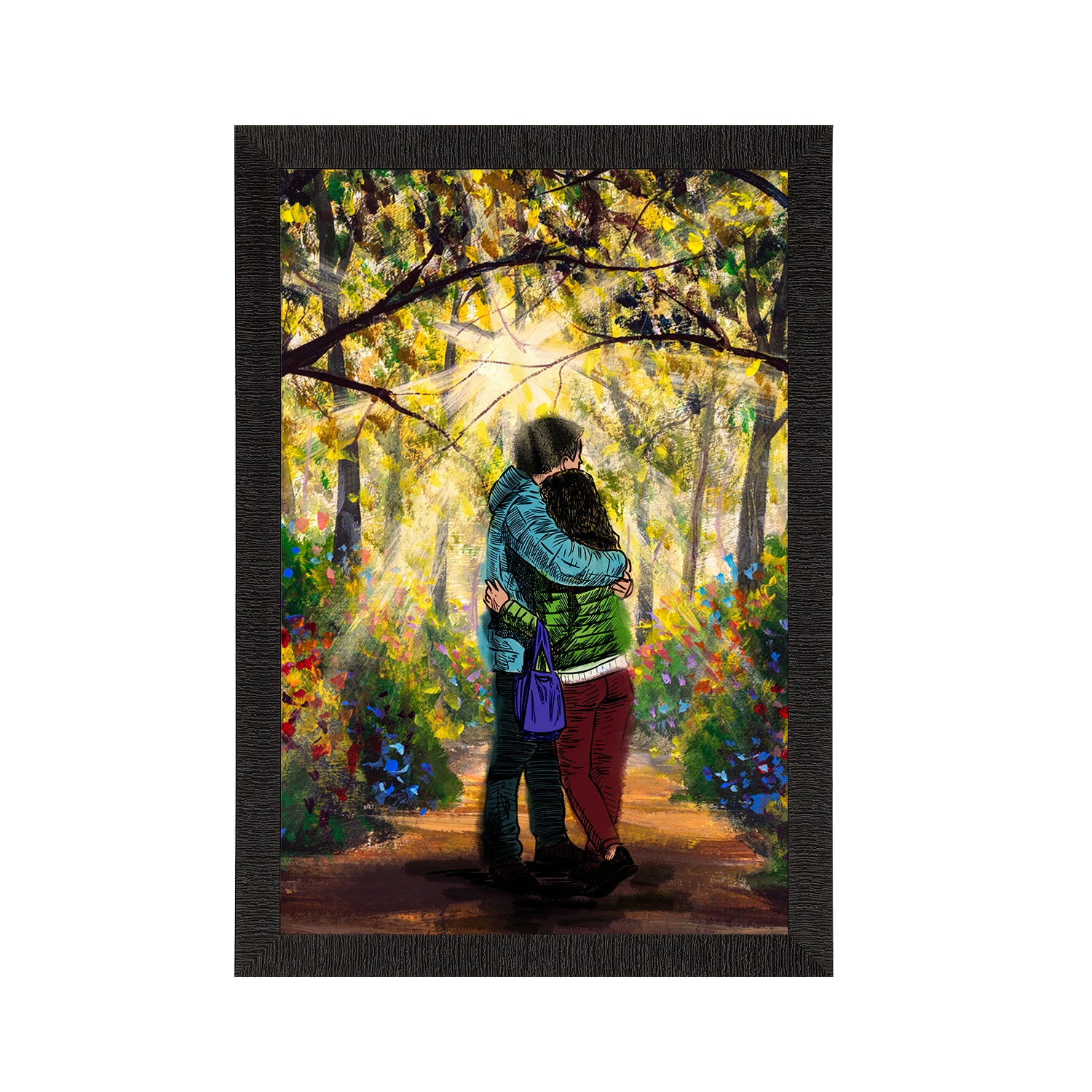 Romantic Couple Hugging Each Other Valentine Theme Satin Matt Texture UV Art Painting
