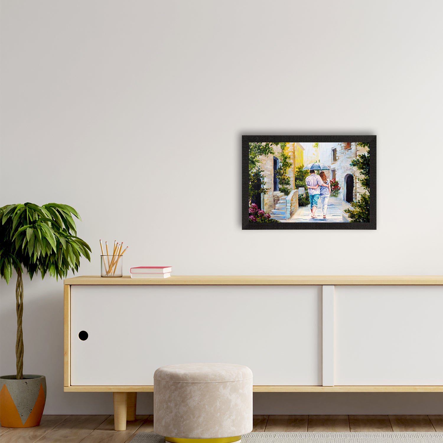 Romantic Couple Walking wit Umbrella Valentine Theme Satin Matt Texture UV Art Painting 2