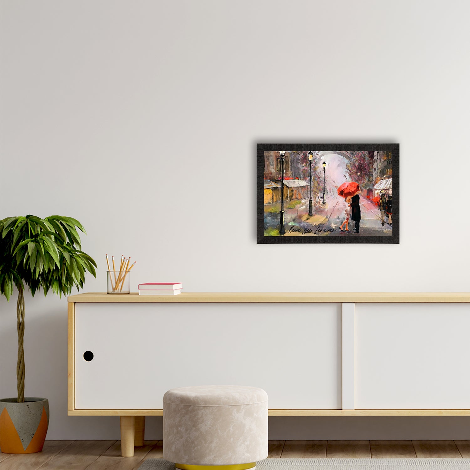 Romantic Couple Under Umbrella Love Theme Satin Matt Texture UV Art Painting 2