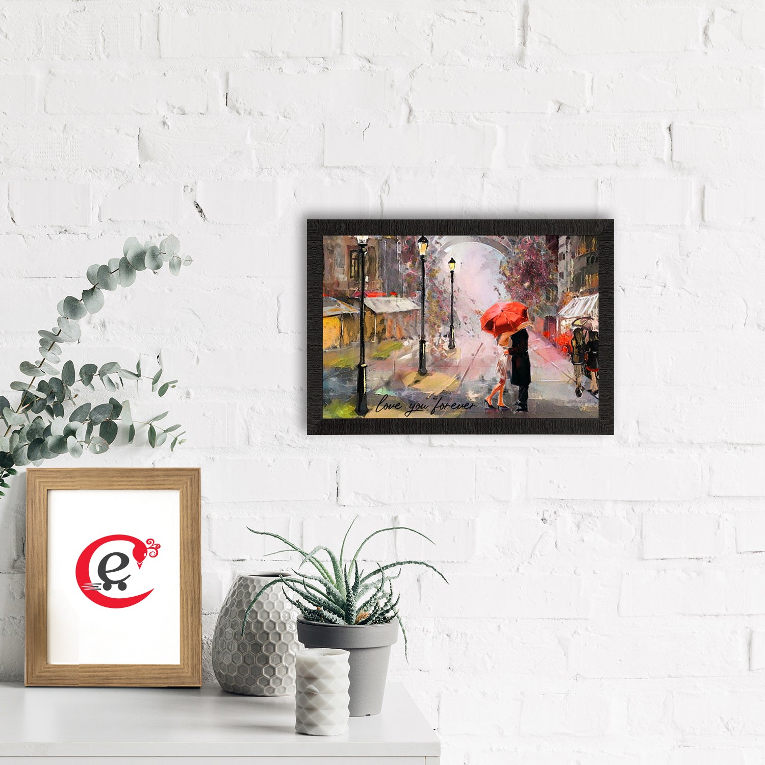 Romantic Couple Under Umbrella Love Theme Satin Matt Texture UV Art Painting 1