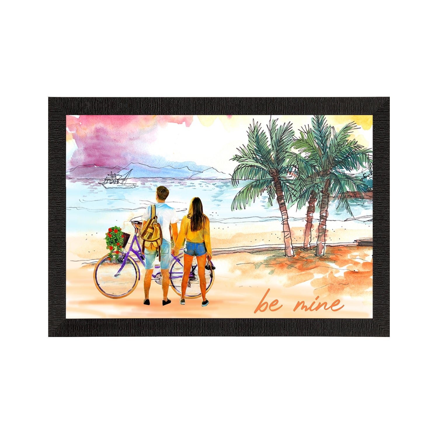 Romantic Couple on Beach Satin Matt Texture UV Art Painting